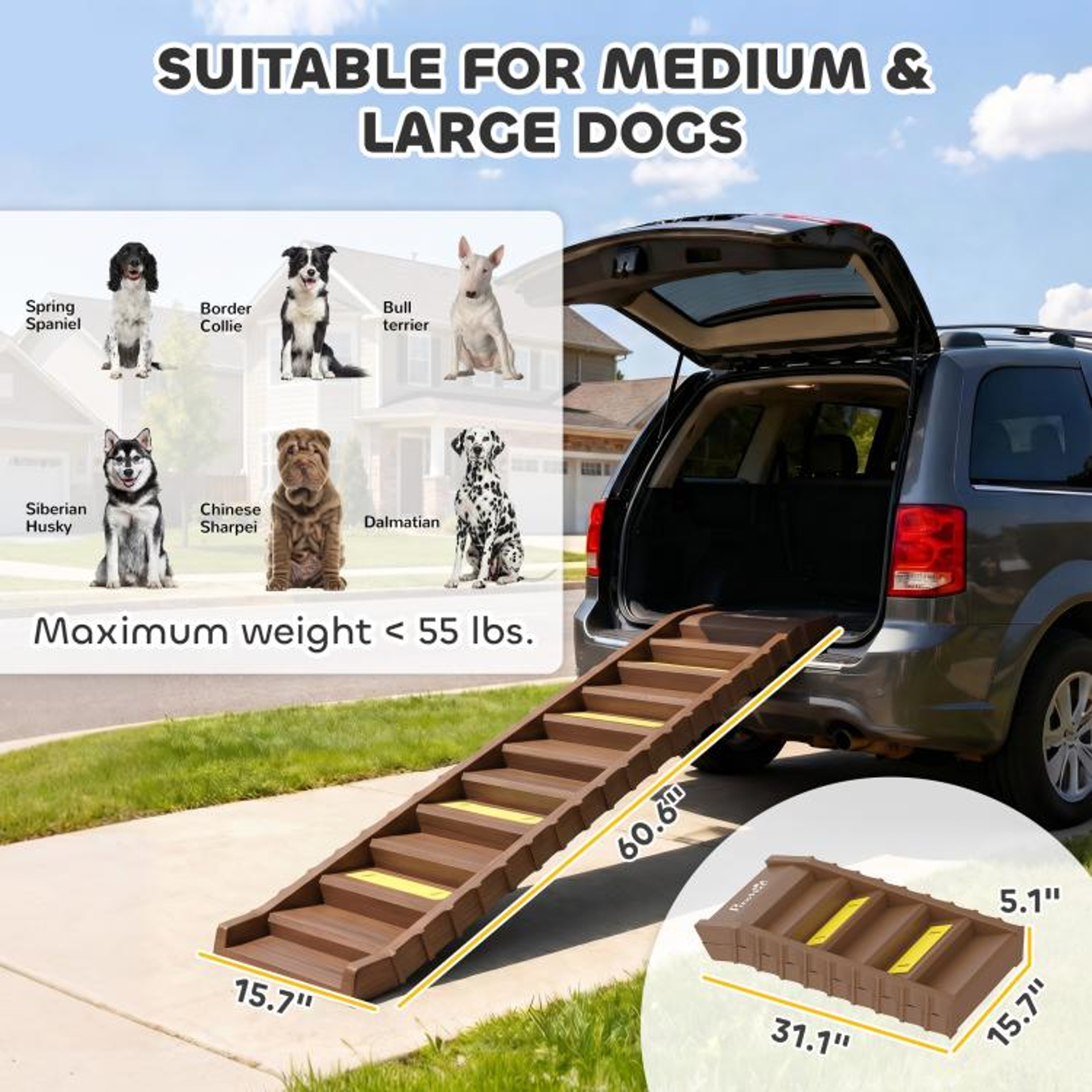 Foldable Dog Ramp For Cars Trucks And SUVs With 10 NonSlip Steps  Brown 5