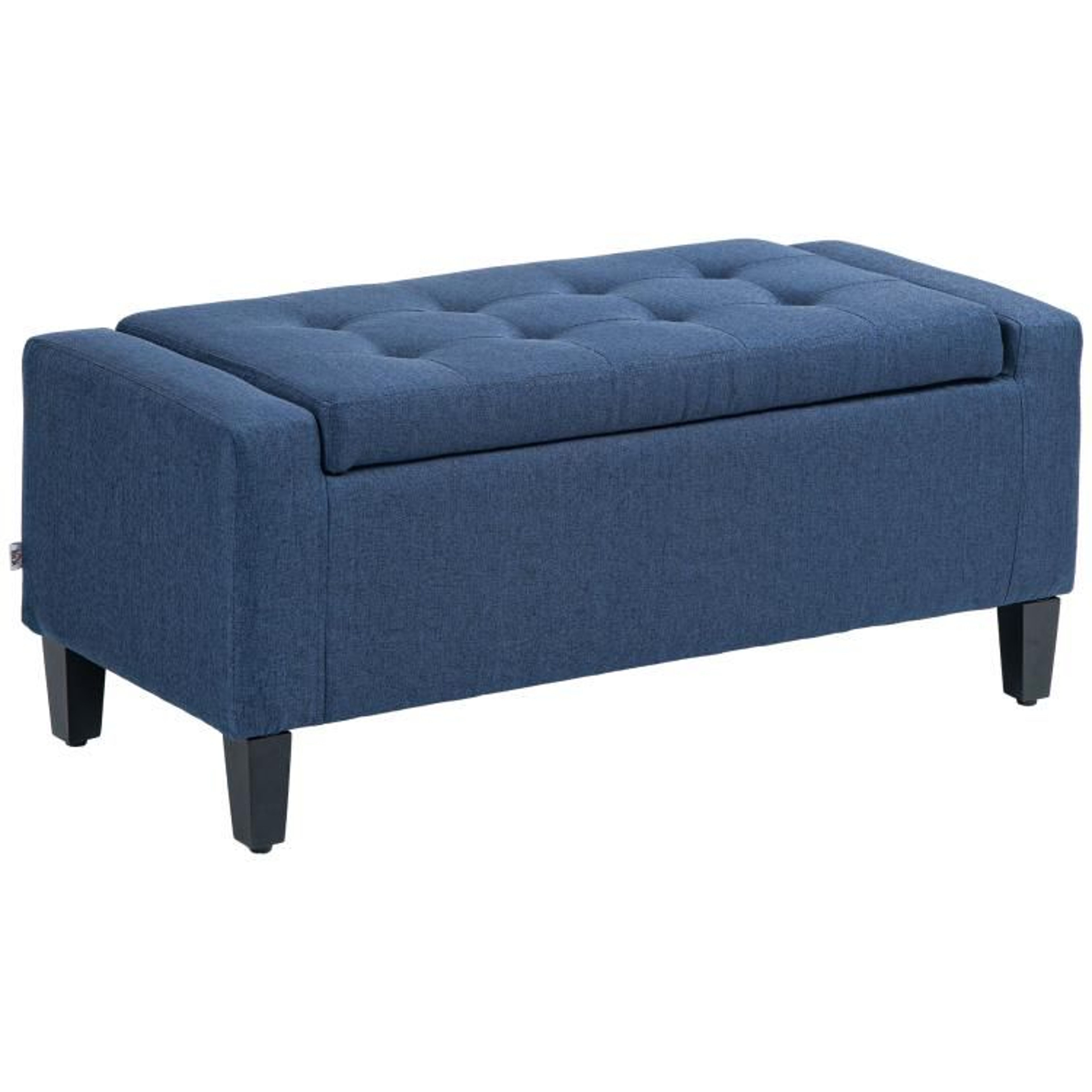 Upholstered Storage Ottoman Bench With Button Tufted Lift Top  Dark Blue 0