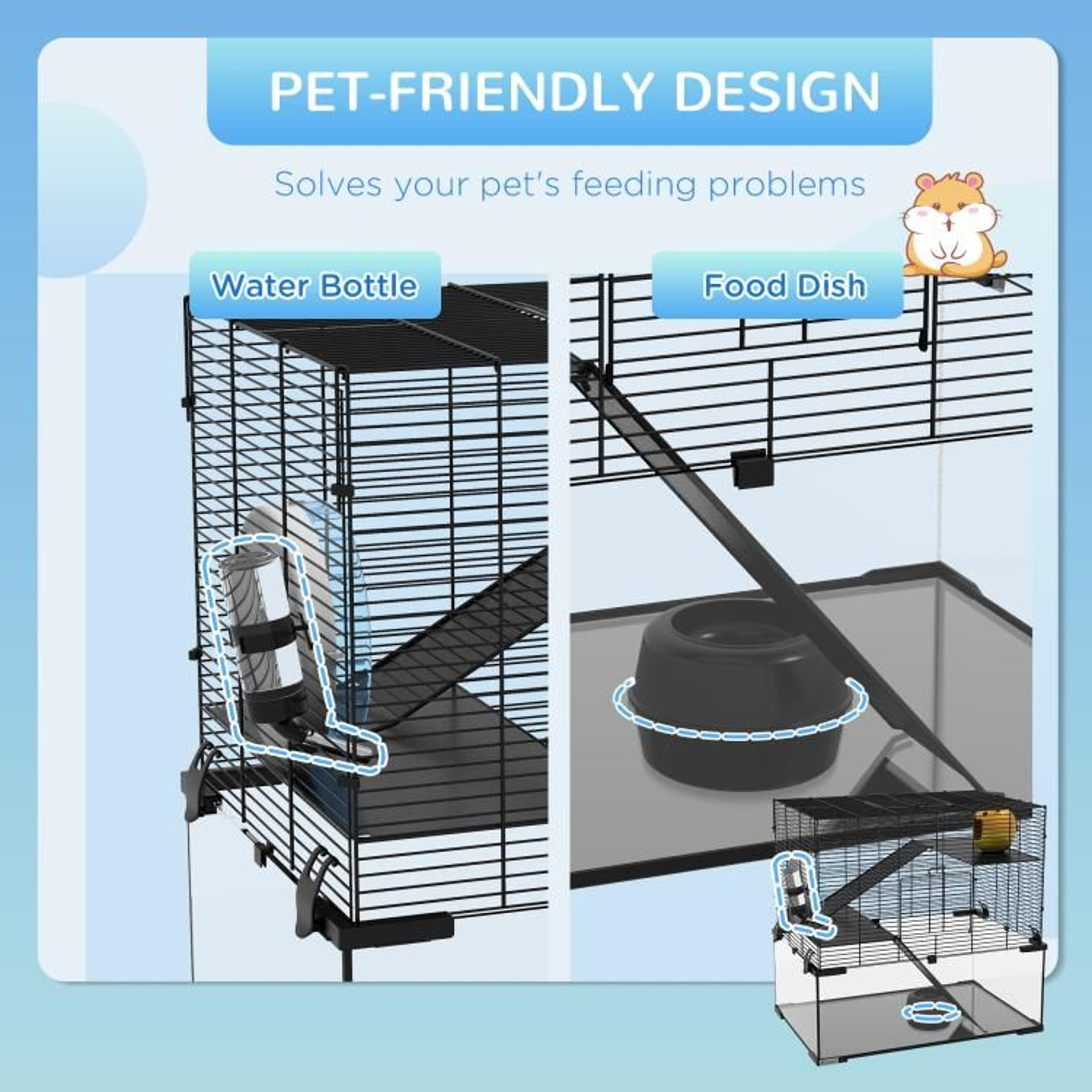 235Inch Hamster Cage With Glass Base And 3Tier Habitat In Black 4