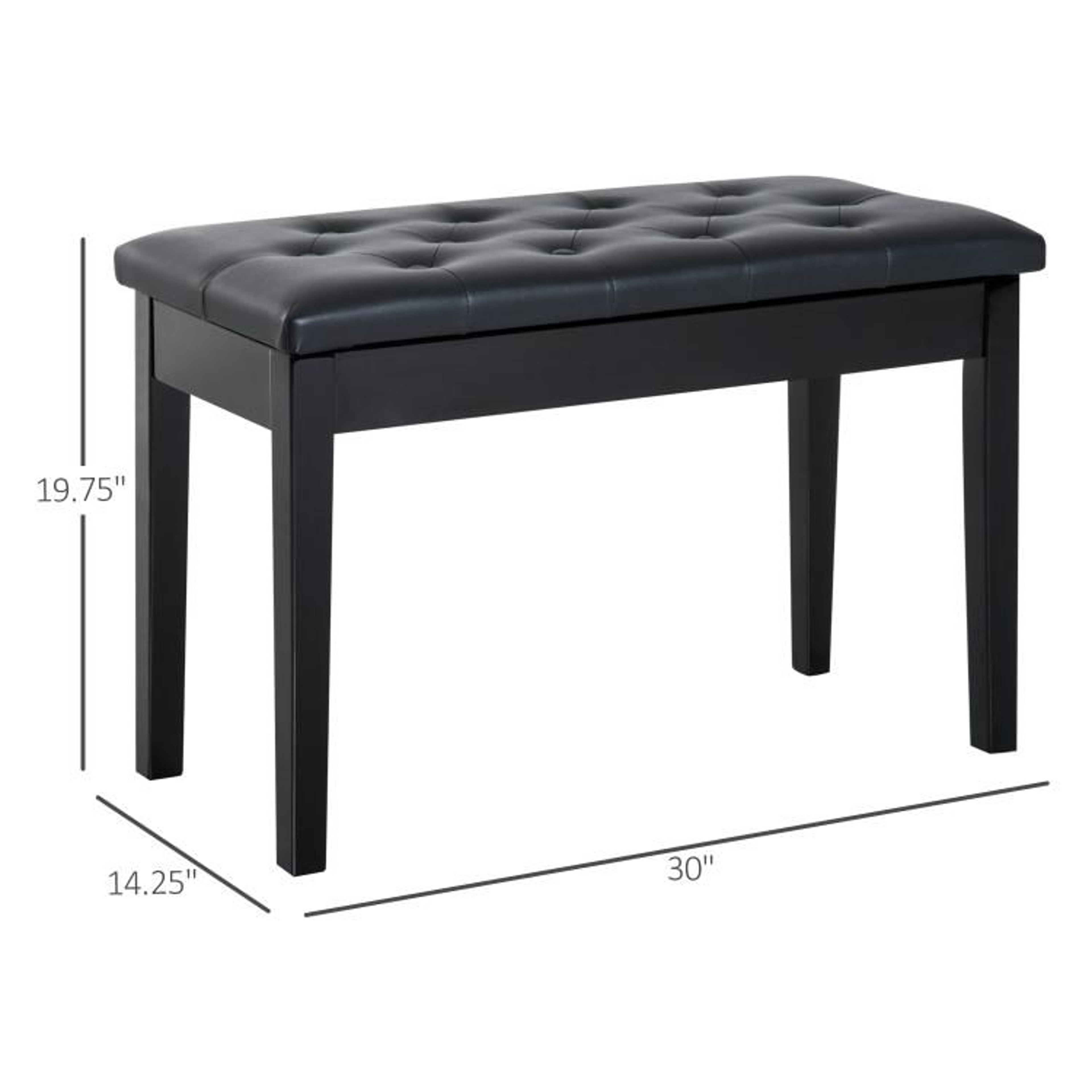 Duet Piano Bench With Tufted Faux Leather Cushion And Wooden Frame  Black 6