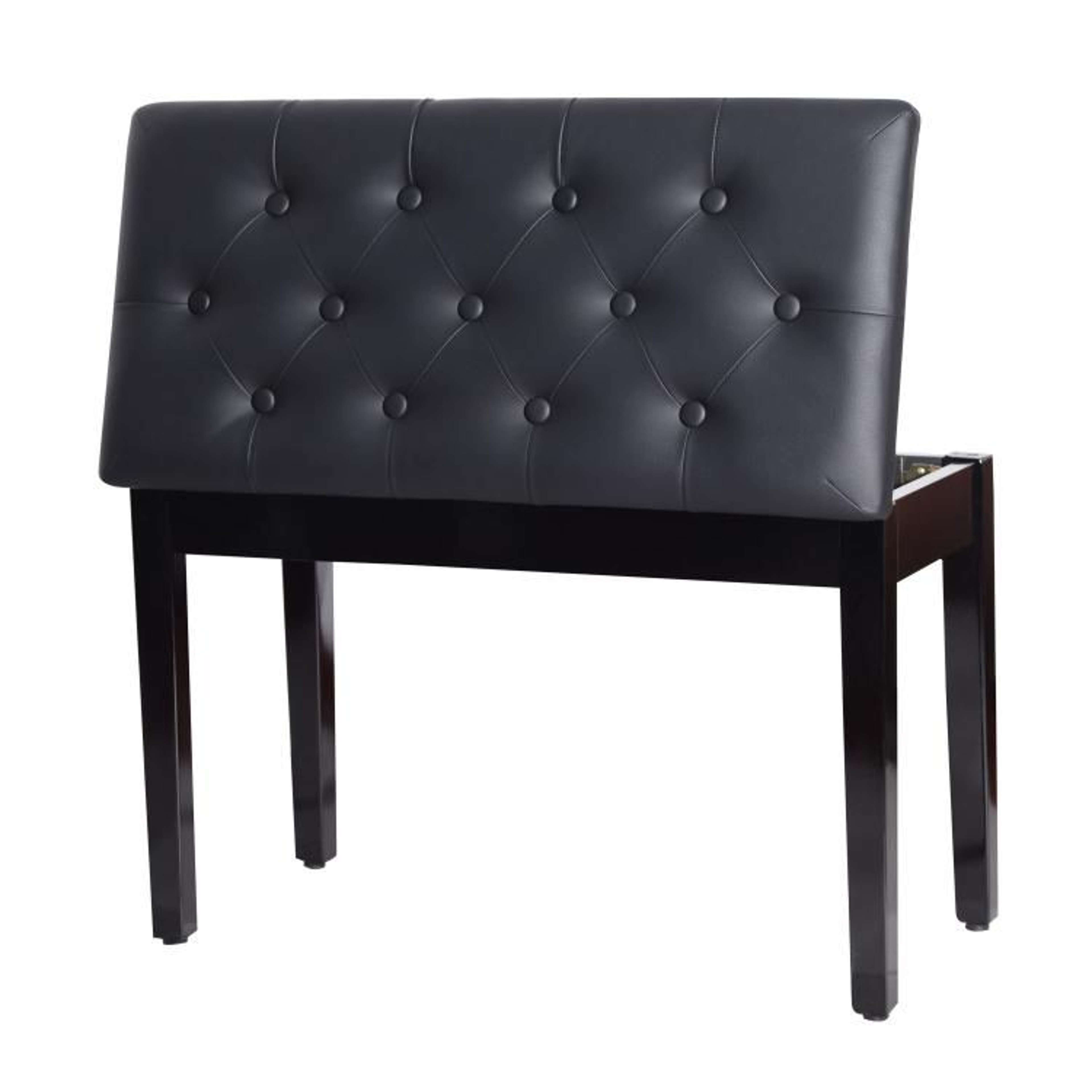 Duet Piano Bench With Tufted Faux Leather Cushion And Wooden Frame  Black 0
