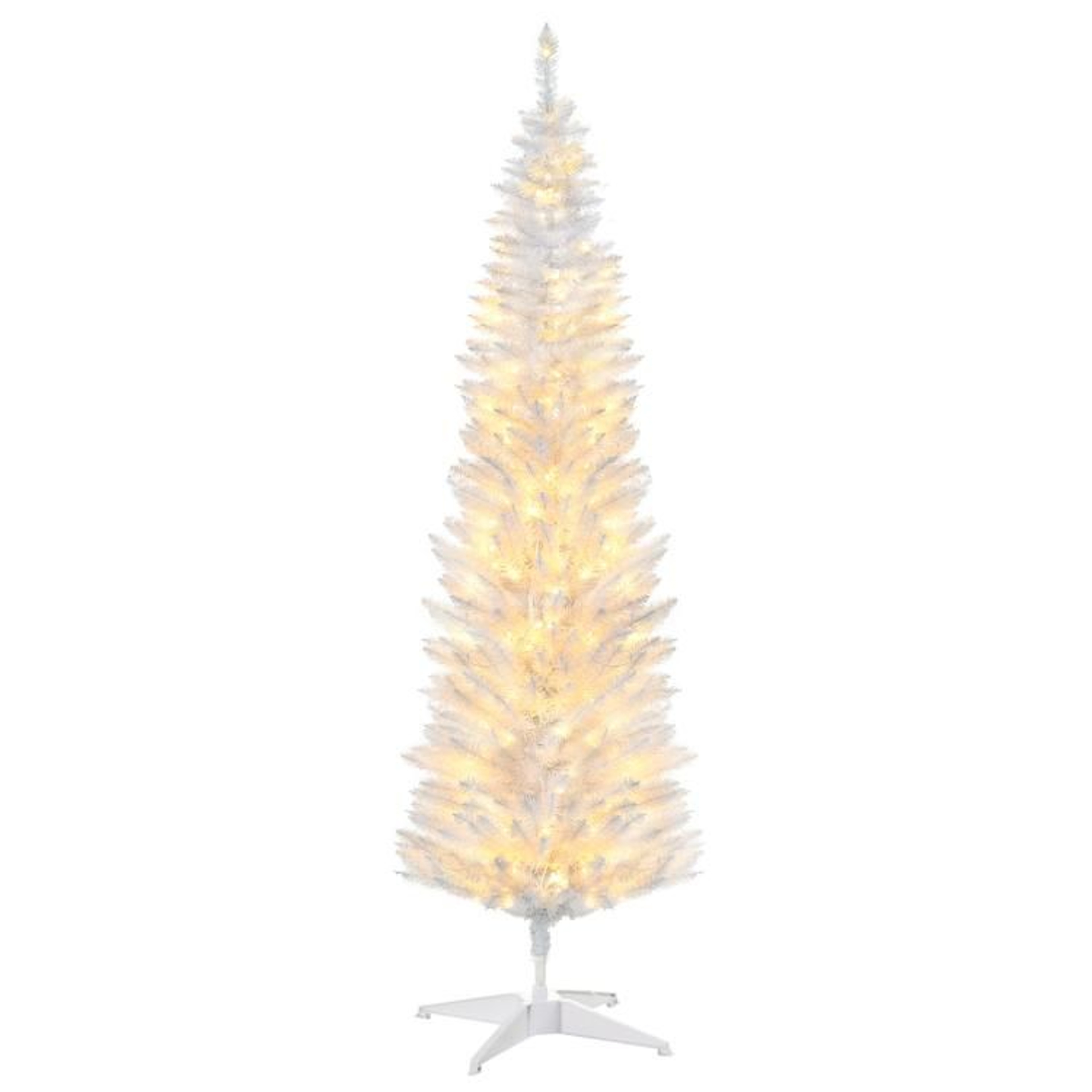 5 Ft Slim Pencil Artificial Christmas Tree With Warm White LED Lights  White 0