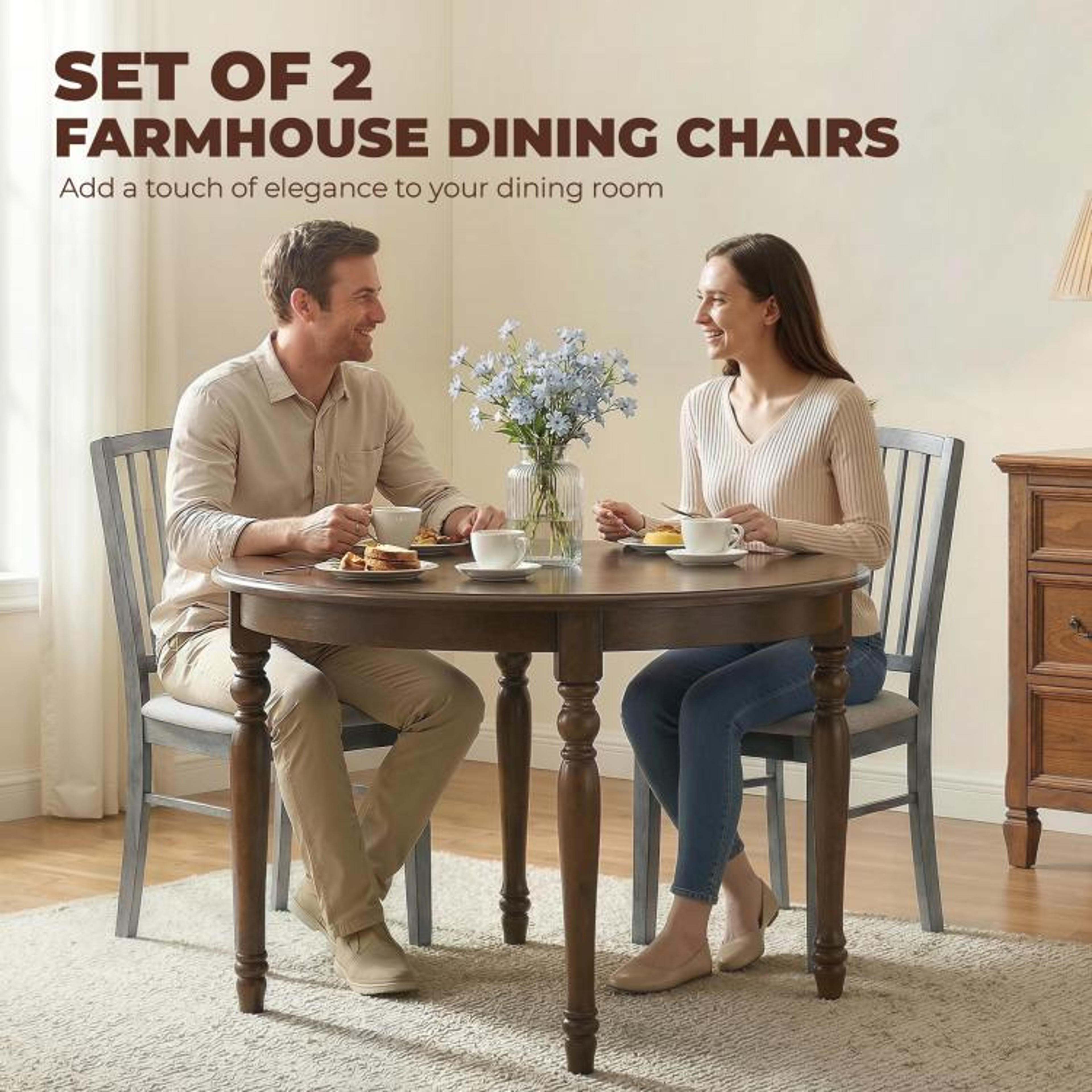 Upholstered Dining Chairs  With Rubberwood Legs  Rustic Gray 5
