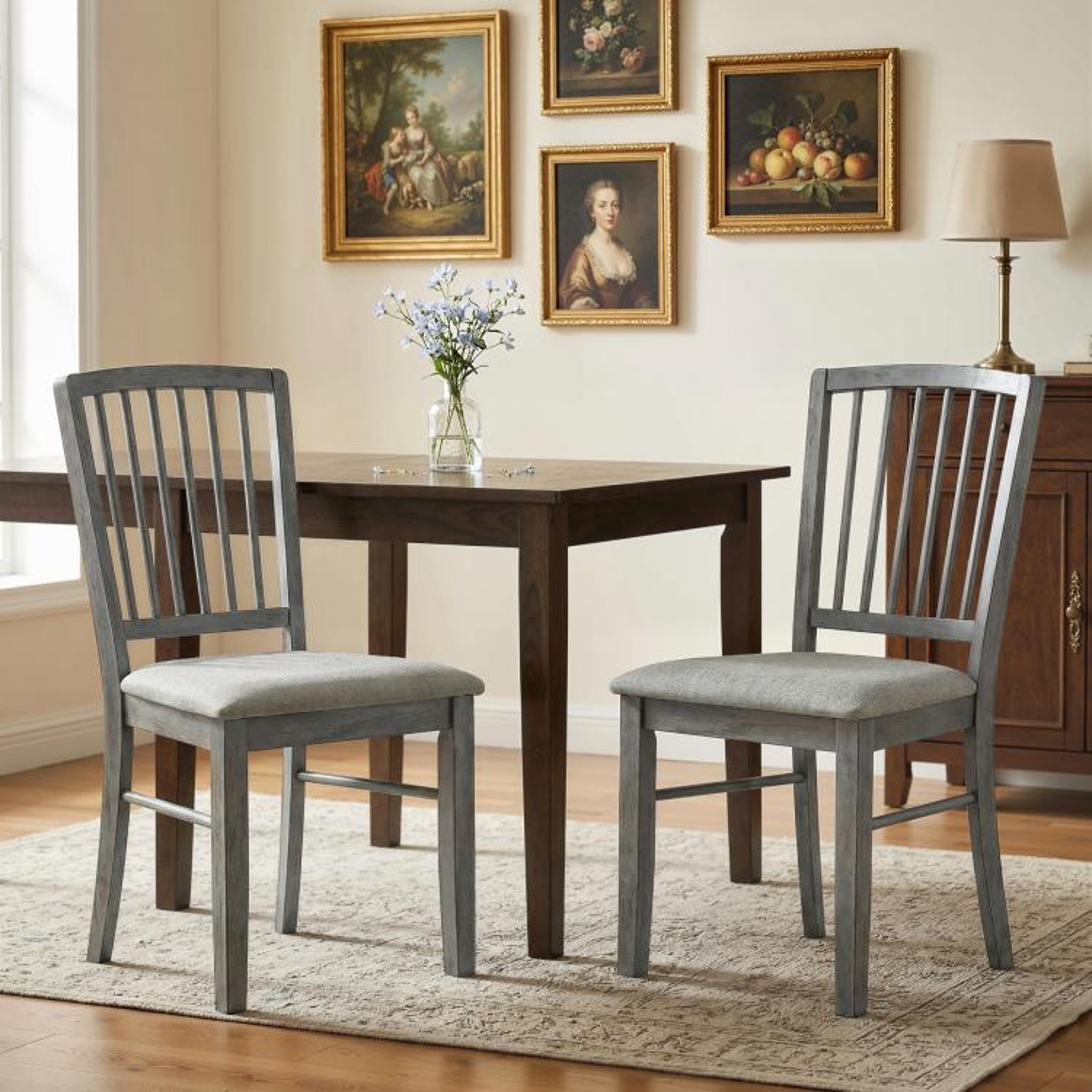 Upholstered Dining Chairs  With Rubberwood Legs  Rustic Gray 2