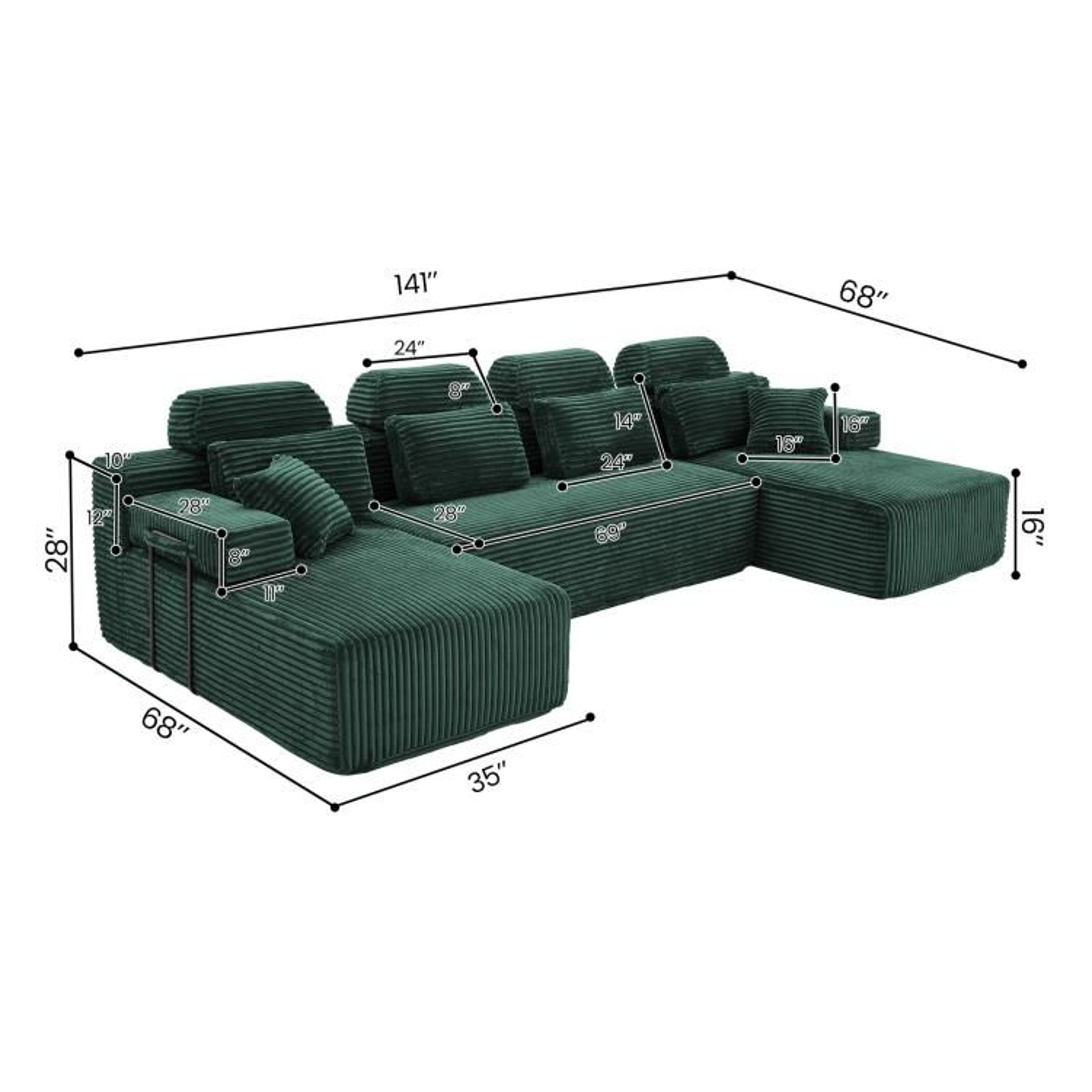 UShaped Corduroy Sectional Sofa With Double Chaise And Modular Design 6