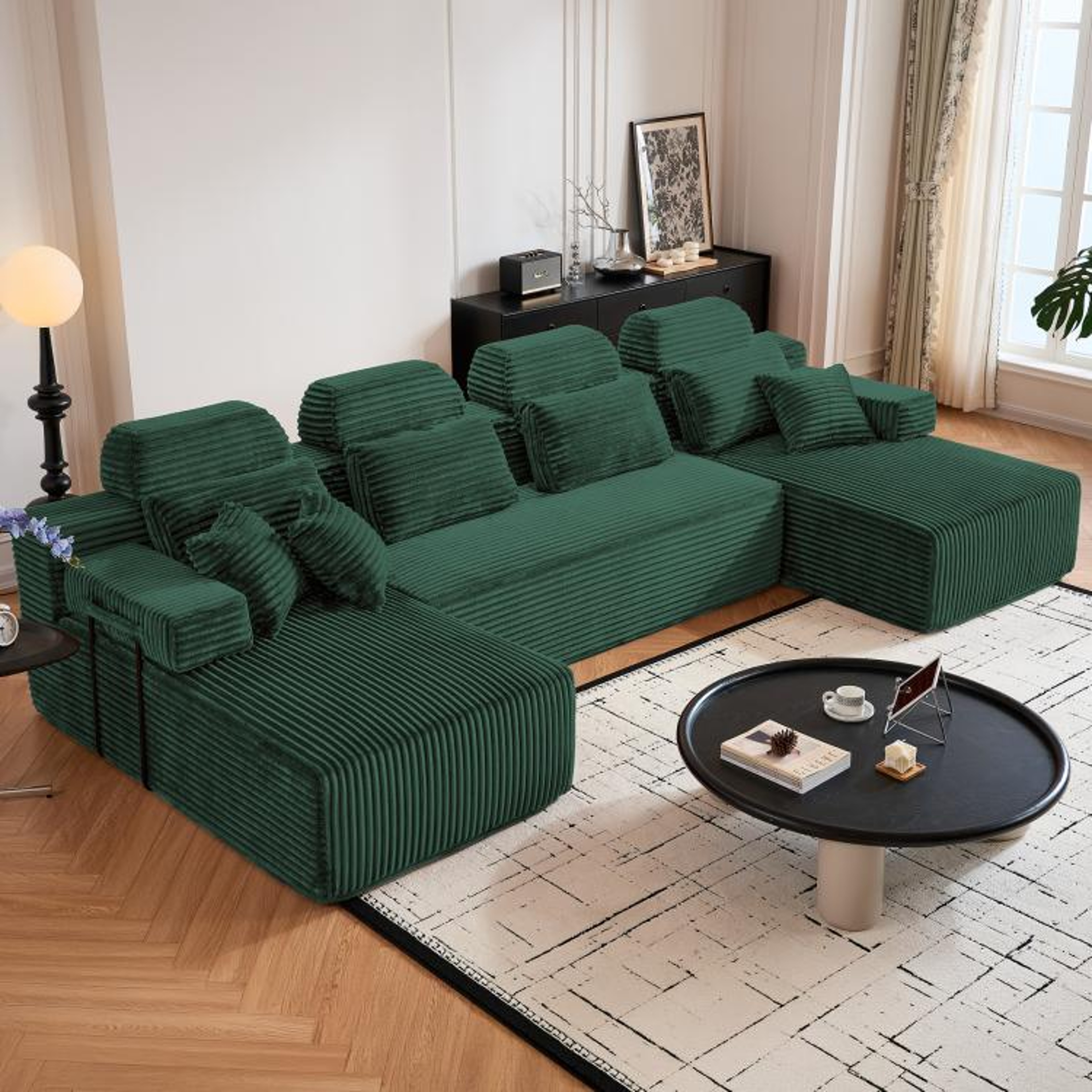 UShaped Corduroy Sectional Sofa With Double Chaise And Modular Design 2