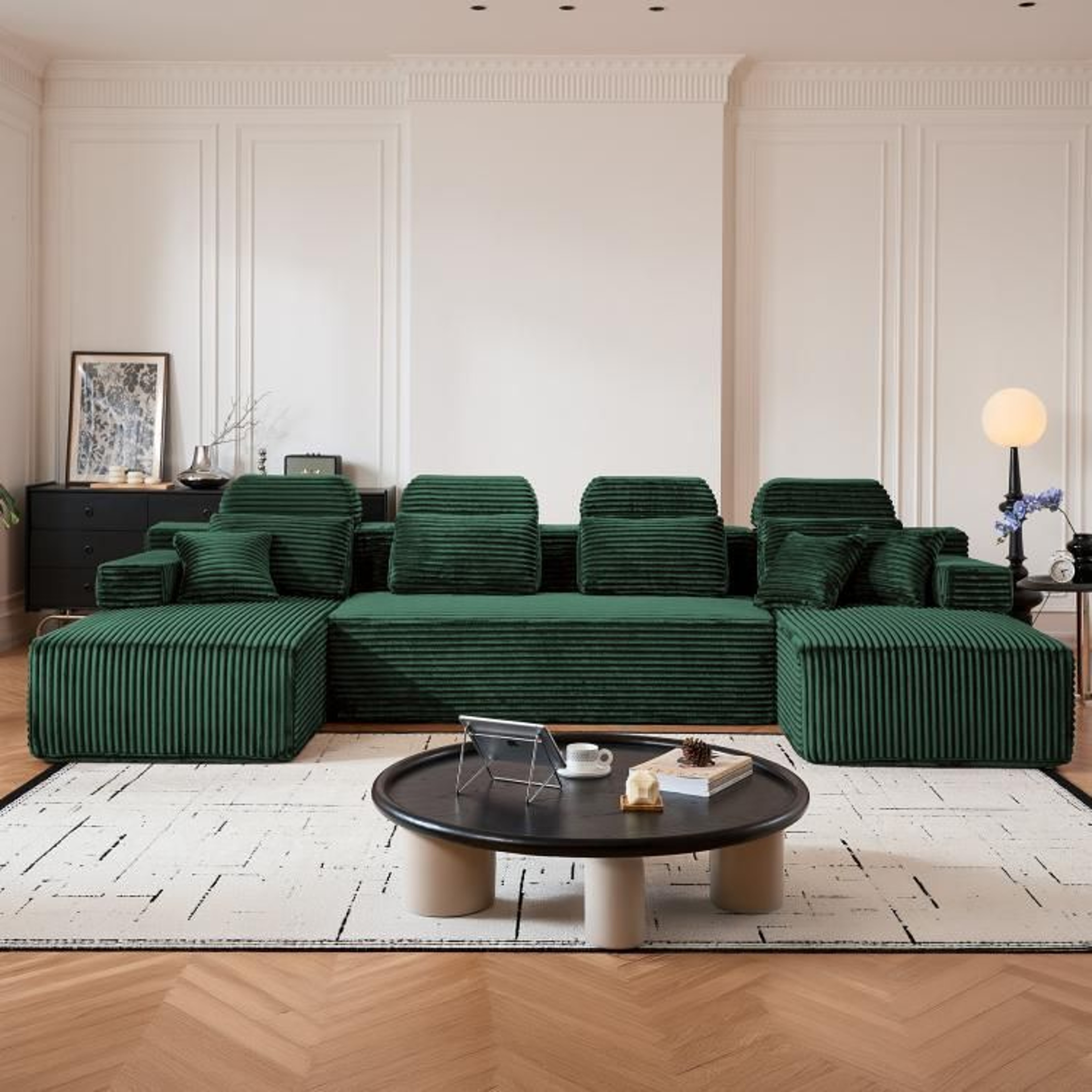 UShaped Corduroy Sectional Sofa With Double Chaise And Modular Design 1