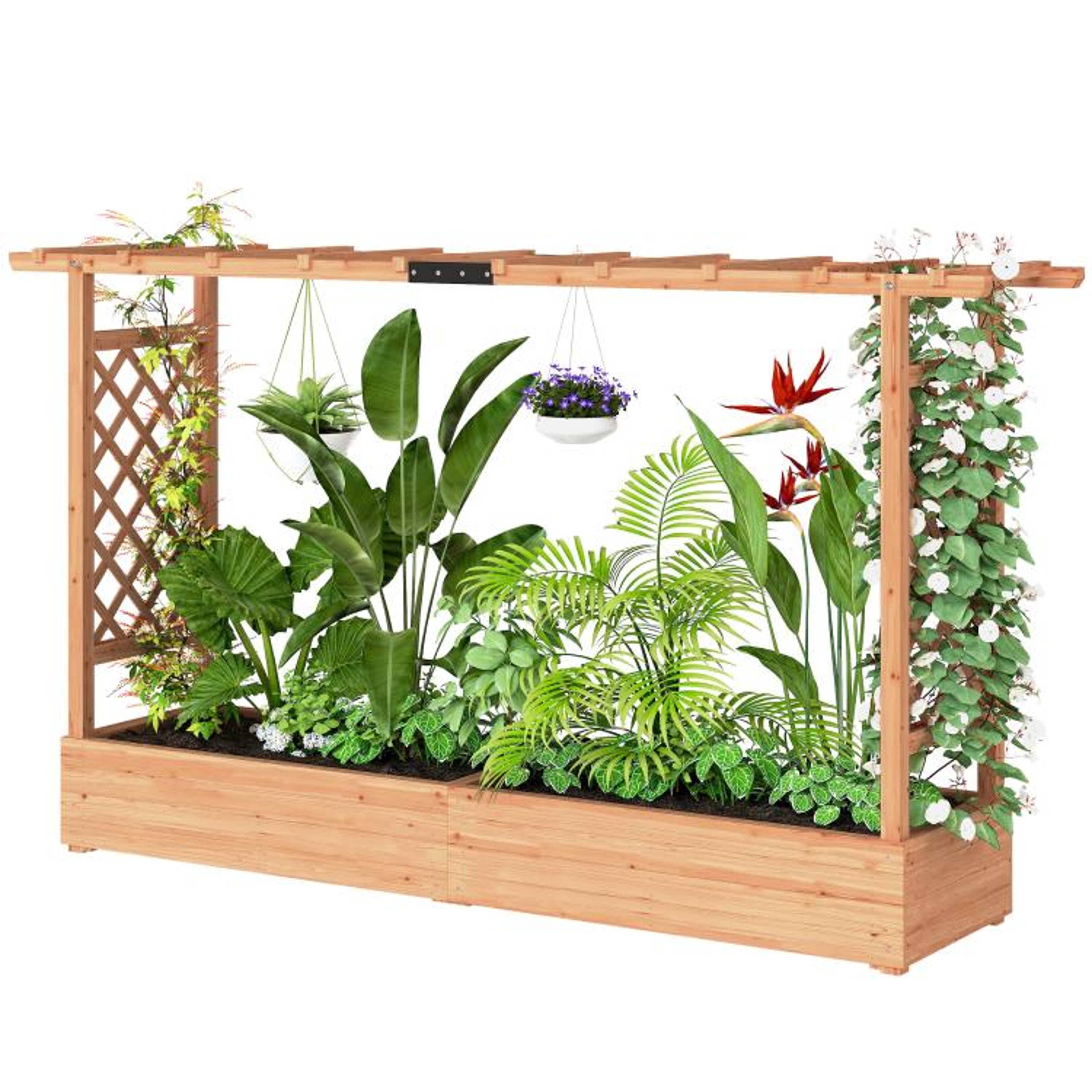 Wooden Planter Box With Arched Trellis And Drainage Holes For Climbing Plants 3