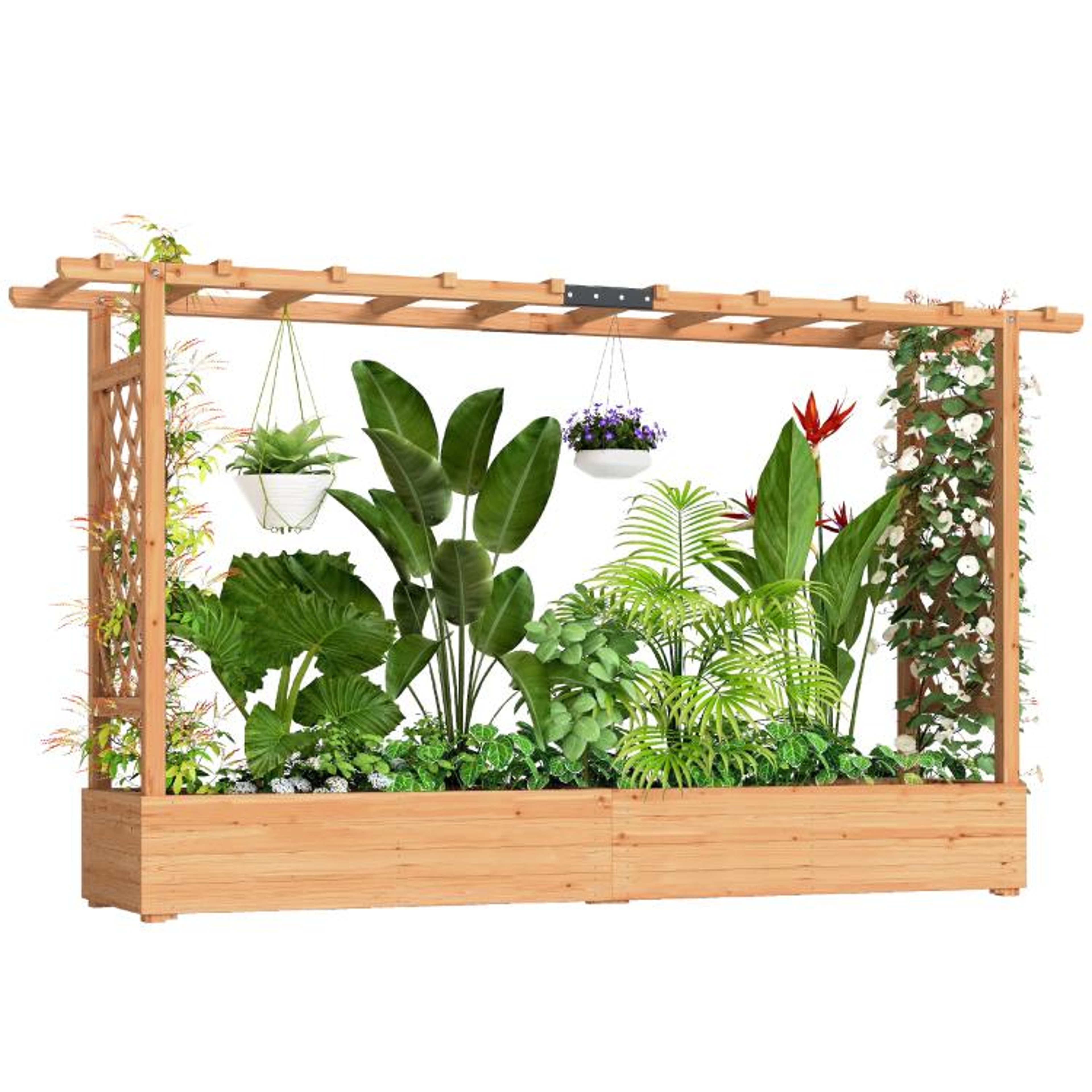 Wooden Planter Box With Arched Trellis And Drainage Holes For Climbing Plants 0