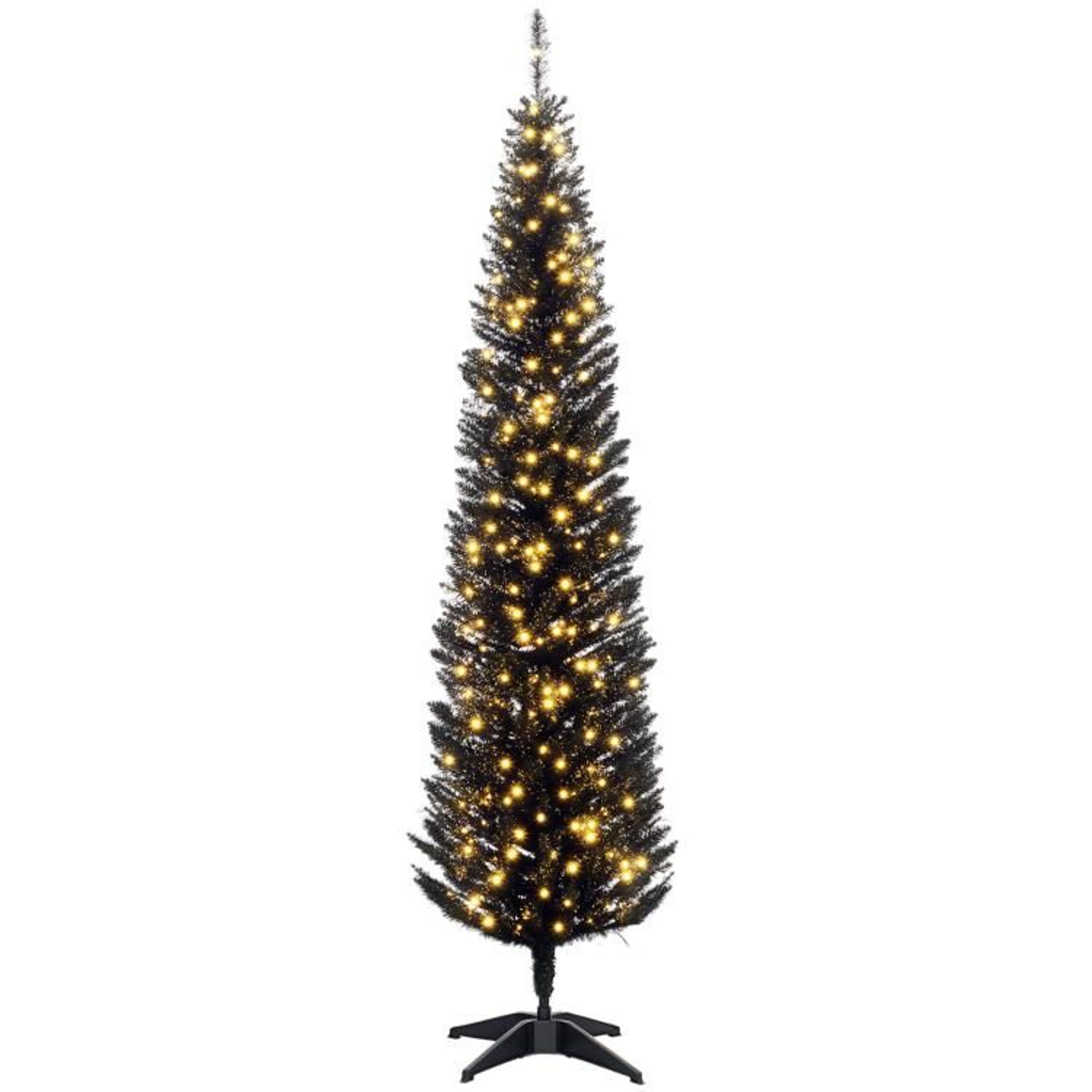 7 Ft Slim Pencil Christmas Tree With Warm White LED Lights  Black 0
