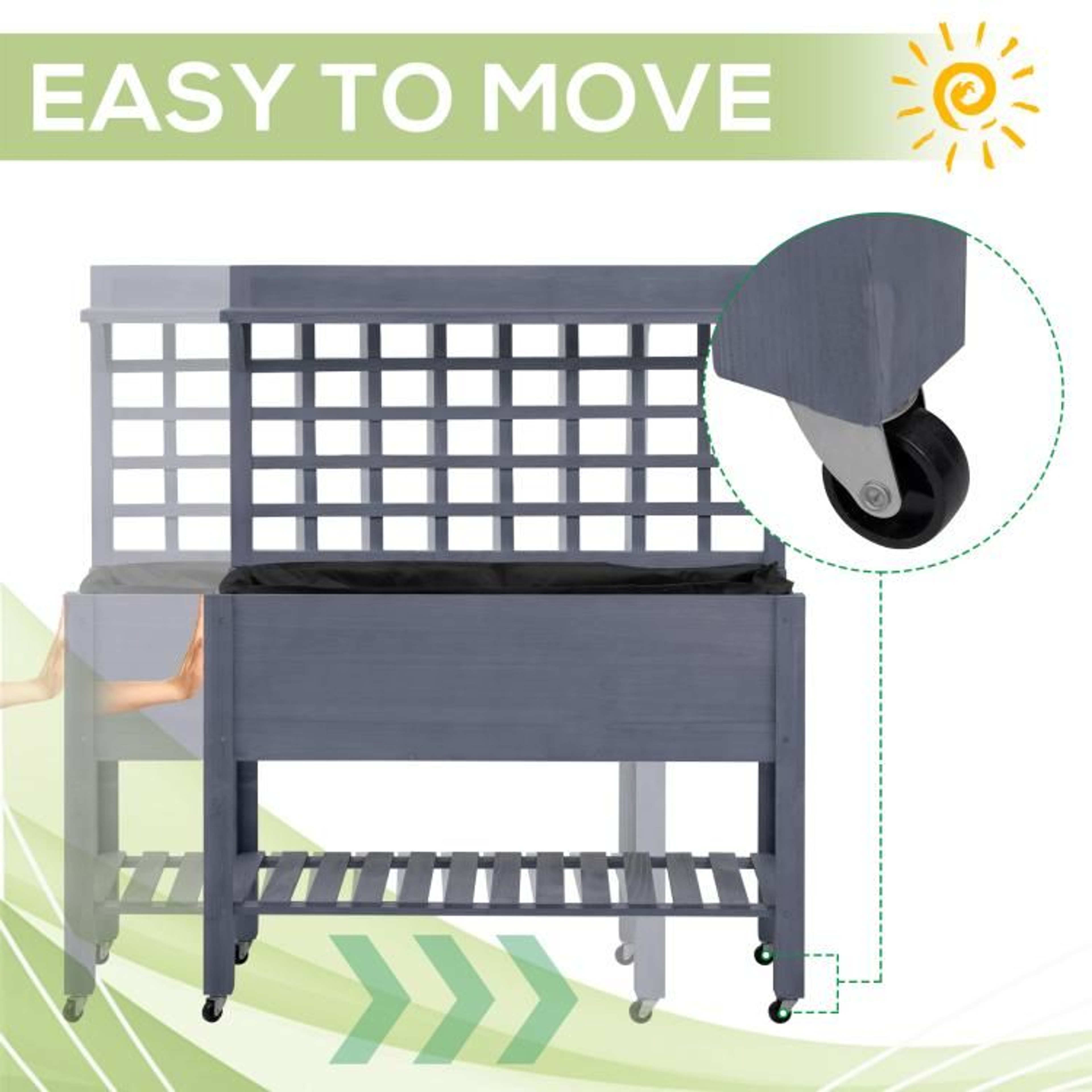 Raised Garden Bed With Wheels And Trellis  Wooden Planter Box In Gray 6