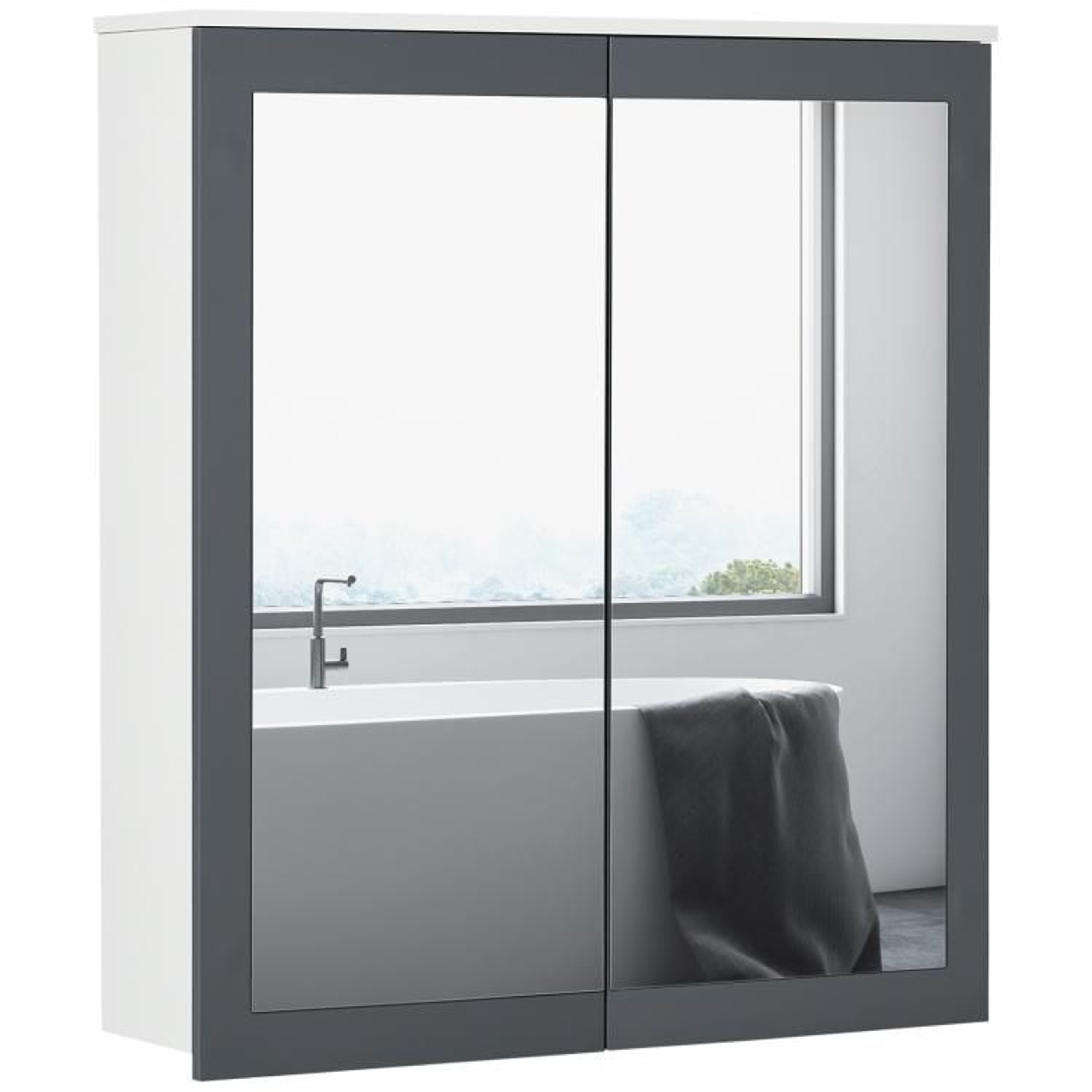 Wall Mounted Bathroom Mirror Cabinet With Double Doors And Adjustable Shelves 0