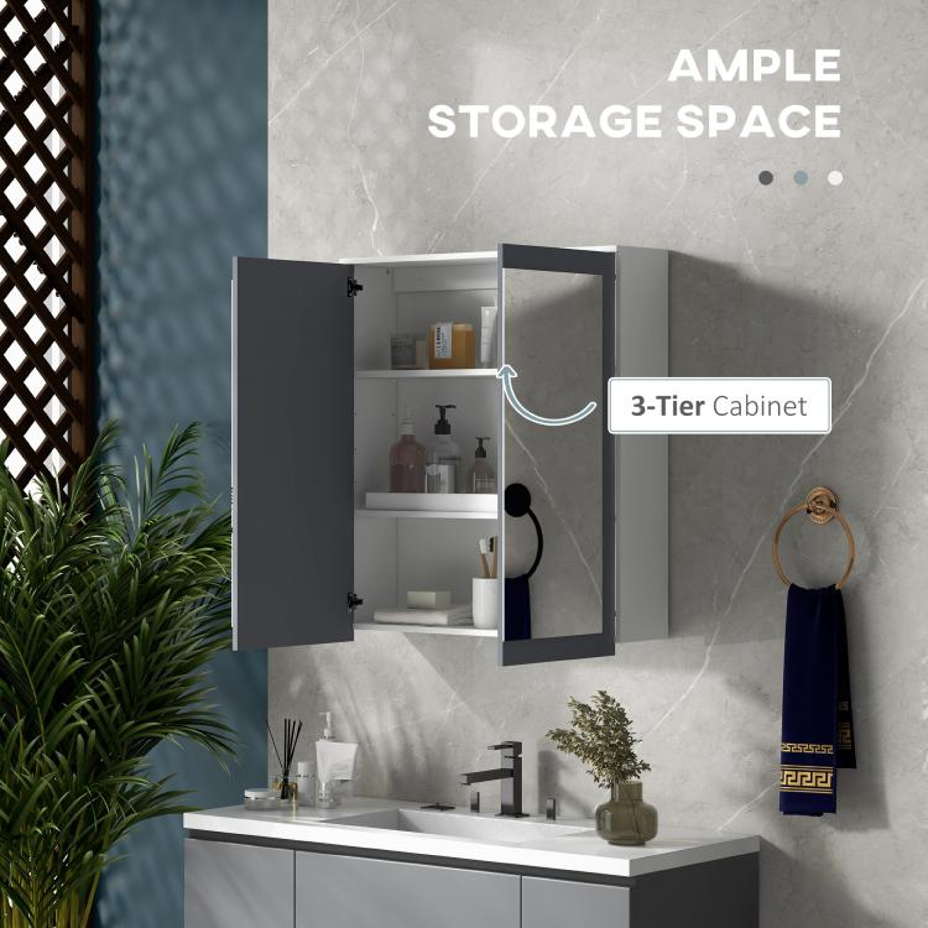 Wall Mounted Bathroom Mirror Cabinet With Double Doors And Adjustable Shelves 6