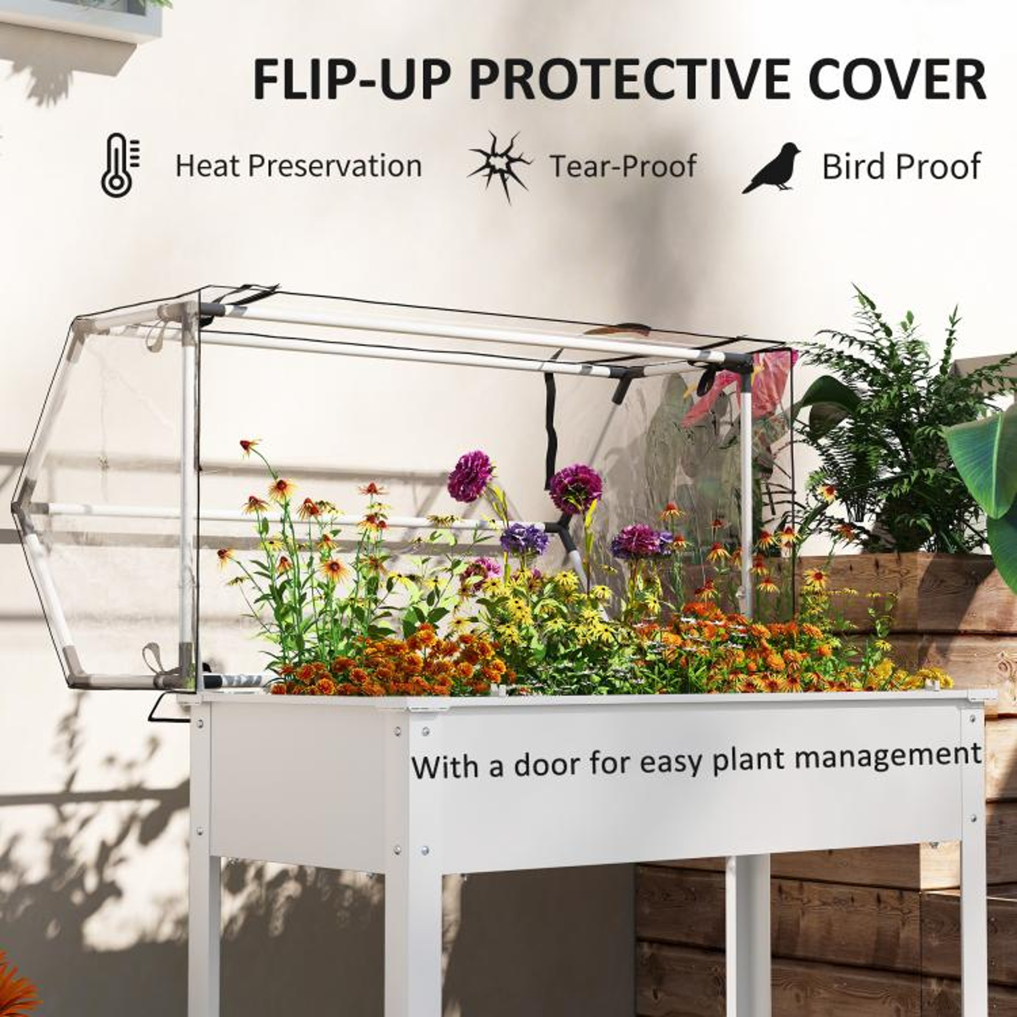 Elevated Raised Garden Bed With Greenhouse Cover And Drainage Hole  White 6