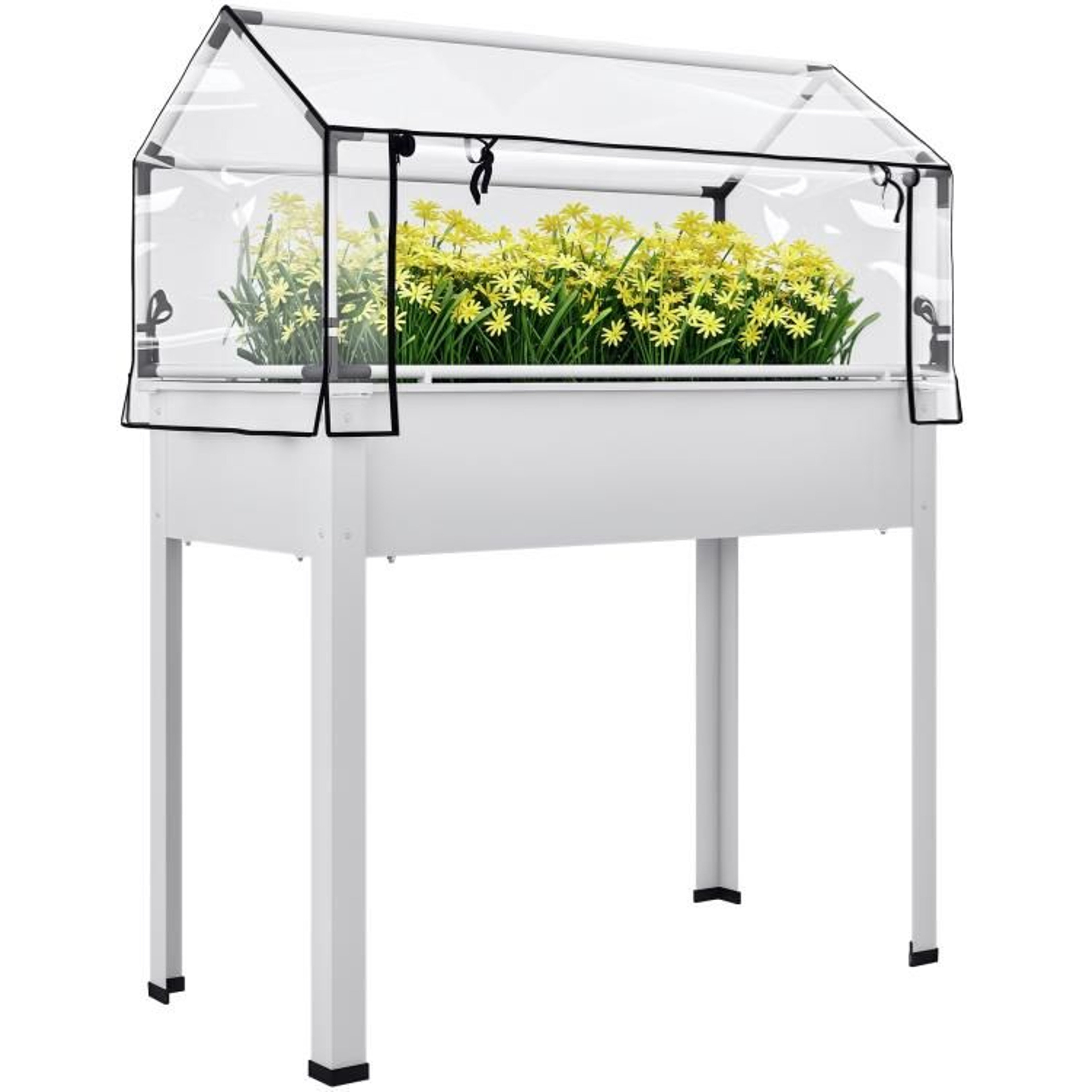 Elevated Raised Garden Bed With Greenhouse Cover And Drainage Hole  White 0