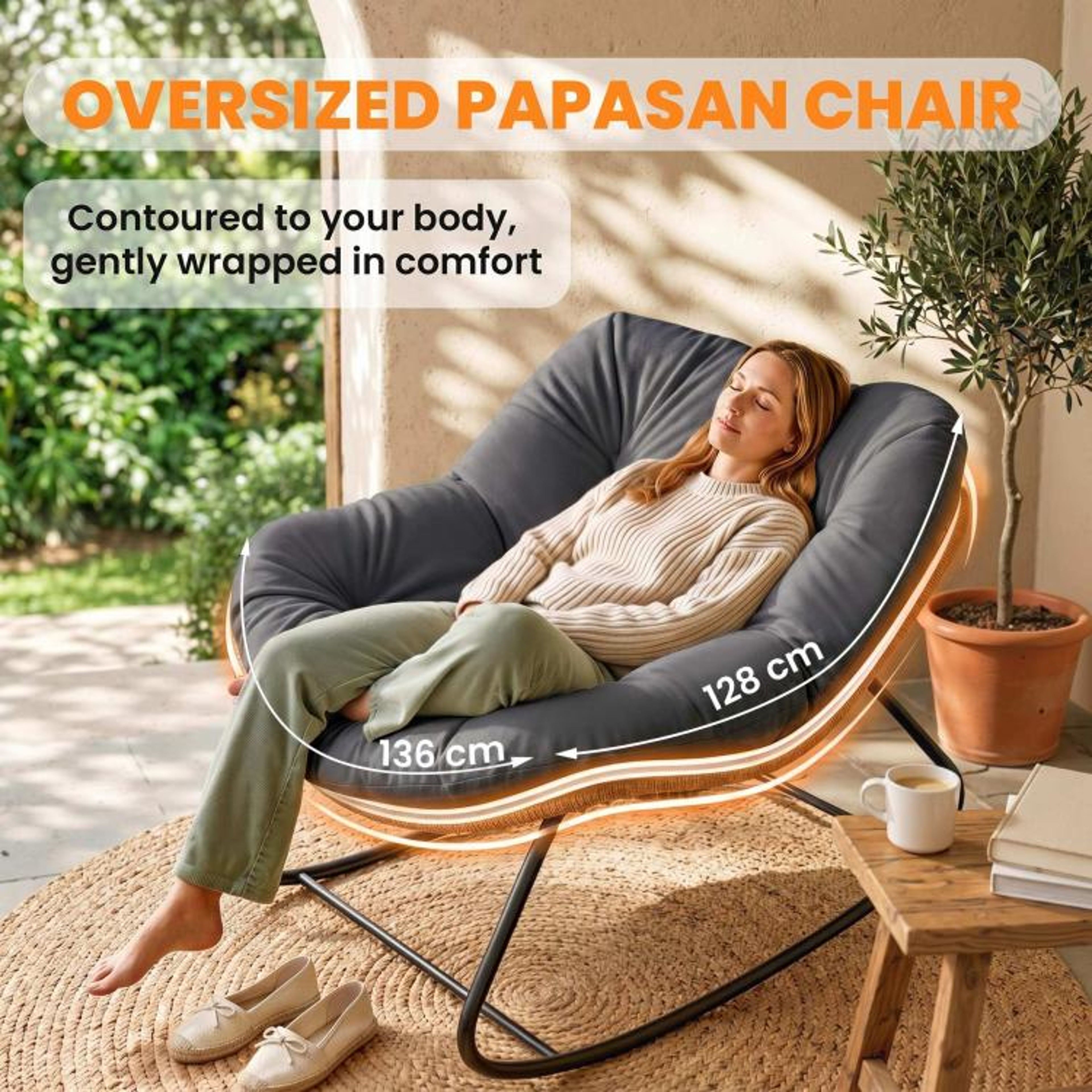 Oversized Papasan Rocking Egg Chair With Cushion For Indoor Outdoor Use 5