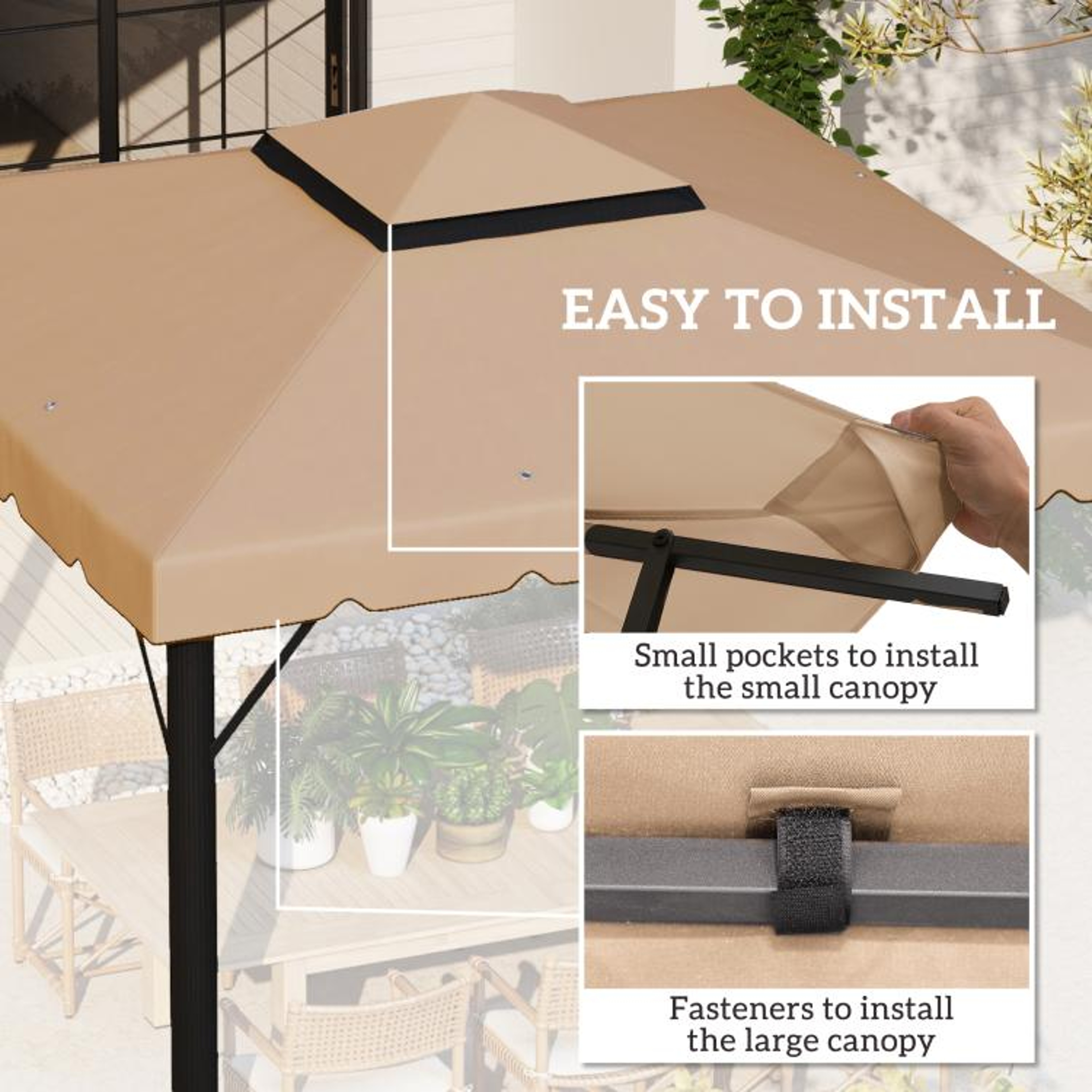 Gazebo Replacement Canopy Top With TwoTier Roof Khaki 5