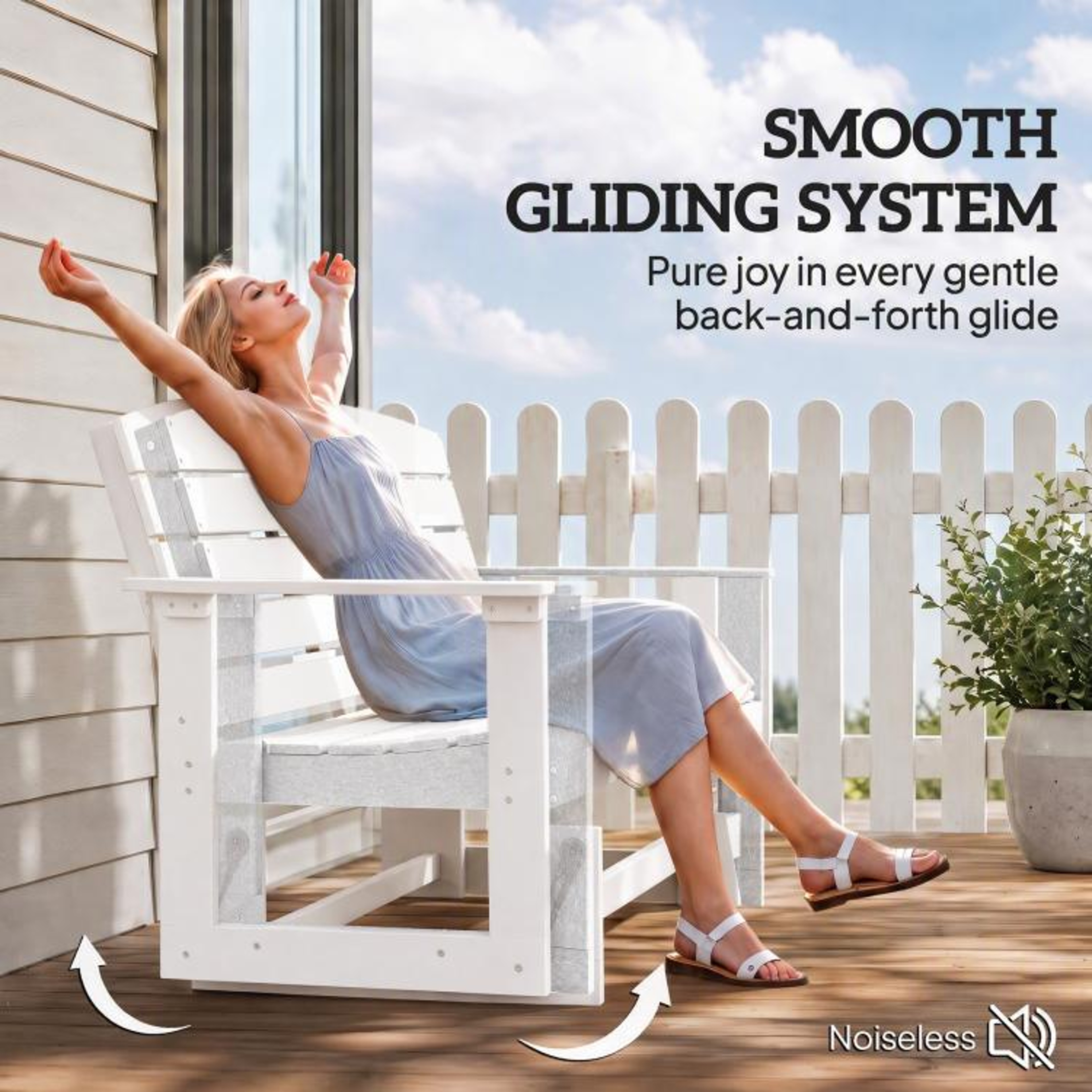 Outdoor Patio Glider Bench With HDPE Slatted Seat For Two  White 6