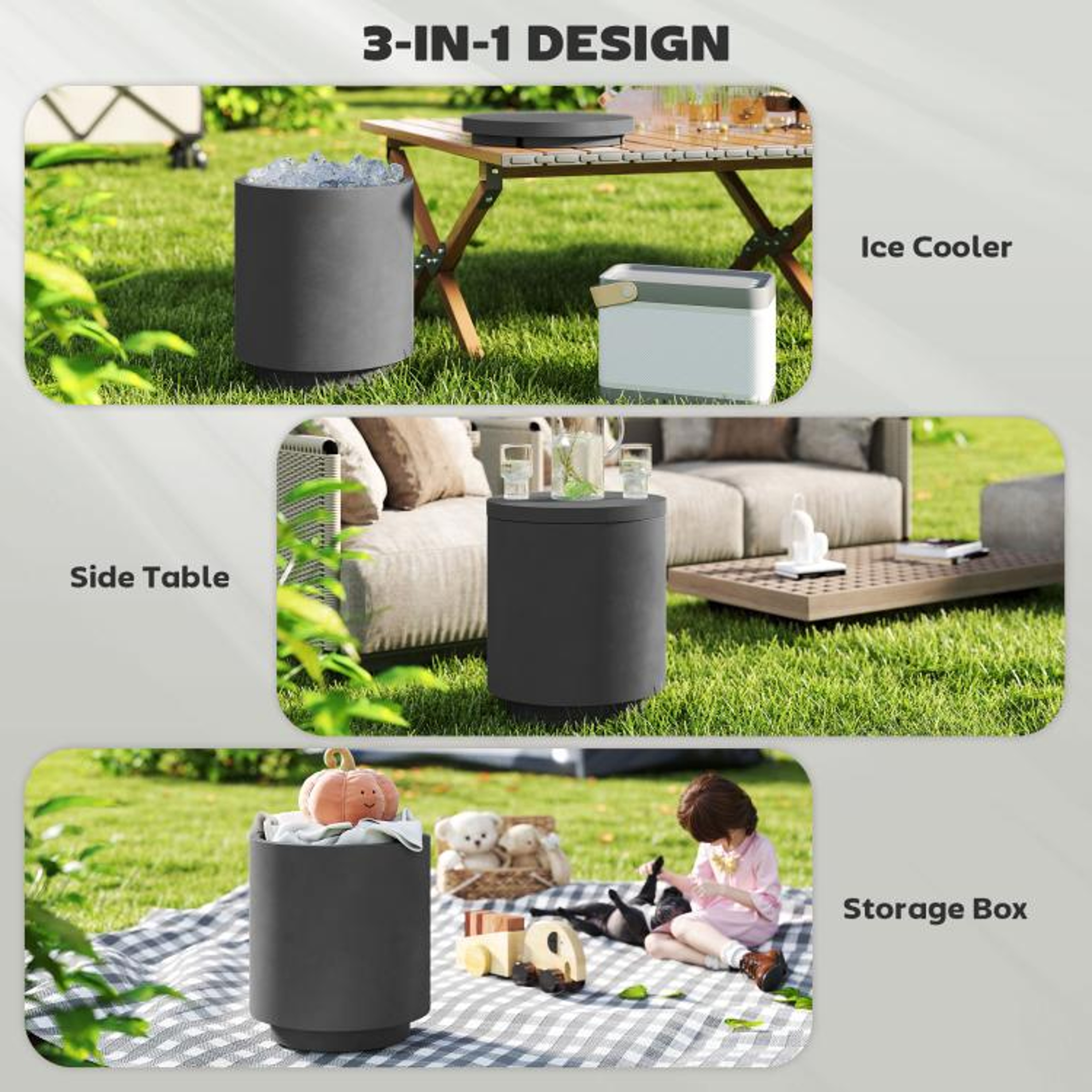Outdoor Side Table With 26 Gallon Ice Bucket And Storage Charcoal Gray 6