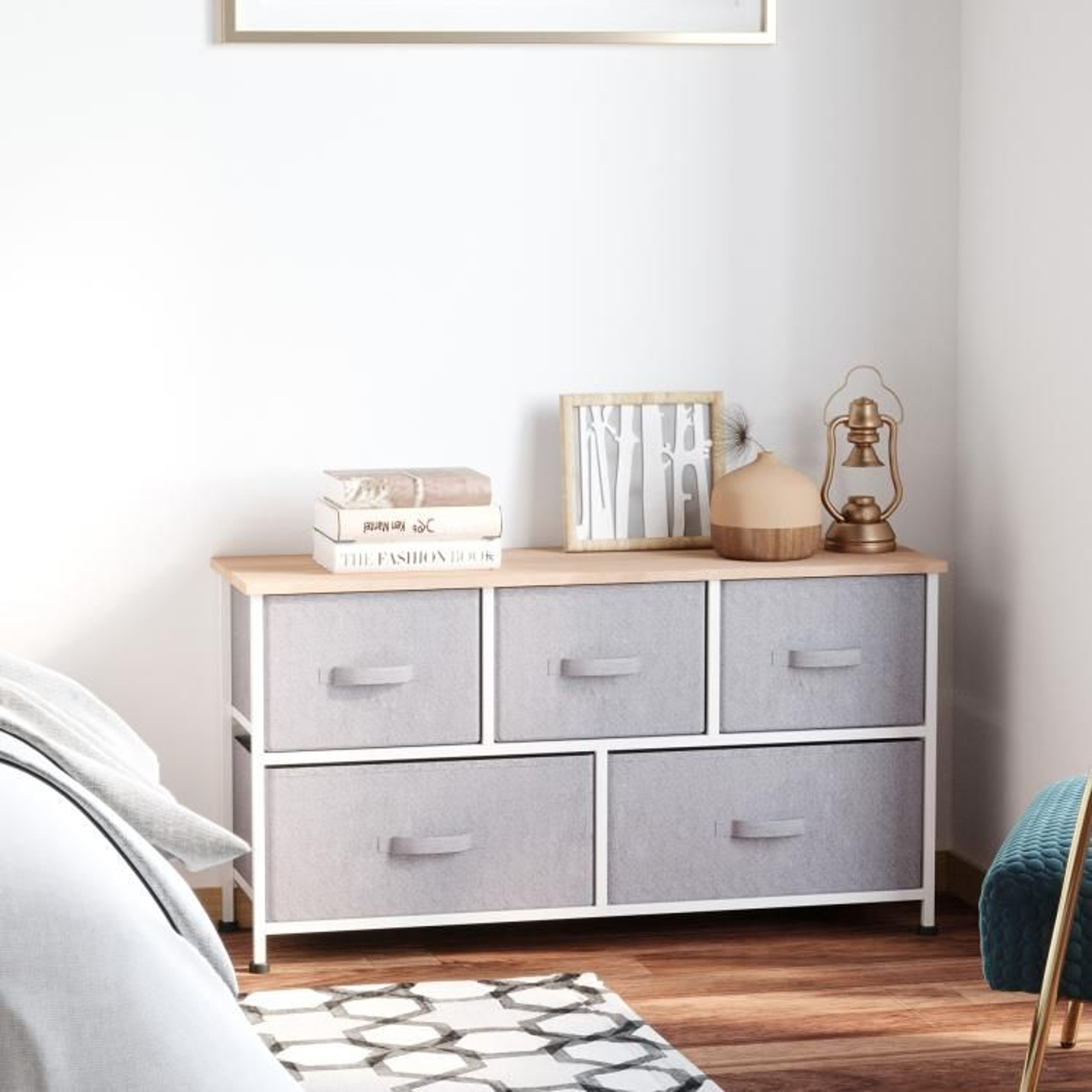 Fabric Dresser Storage Organizer With Steel Frame  Light Gray 3