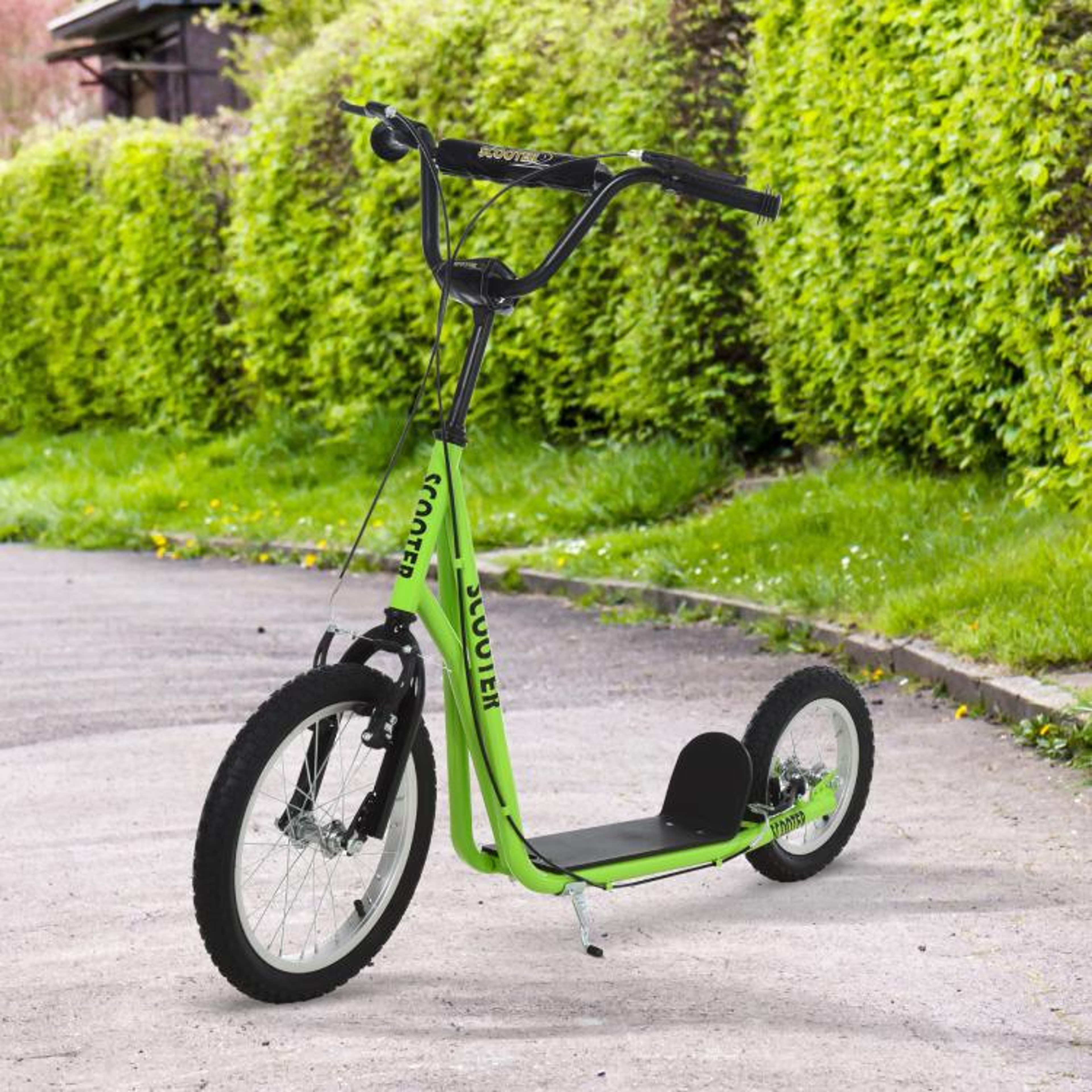 Kids Kick Scooter With Adjustable Handlebar Dual Brakes And Inflatable Wheels  Green 3
