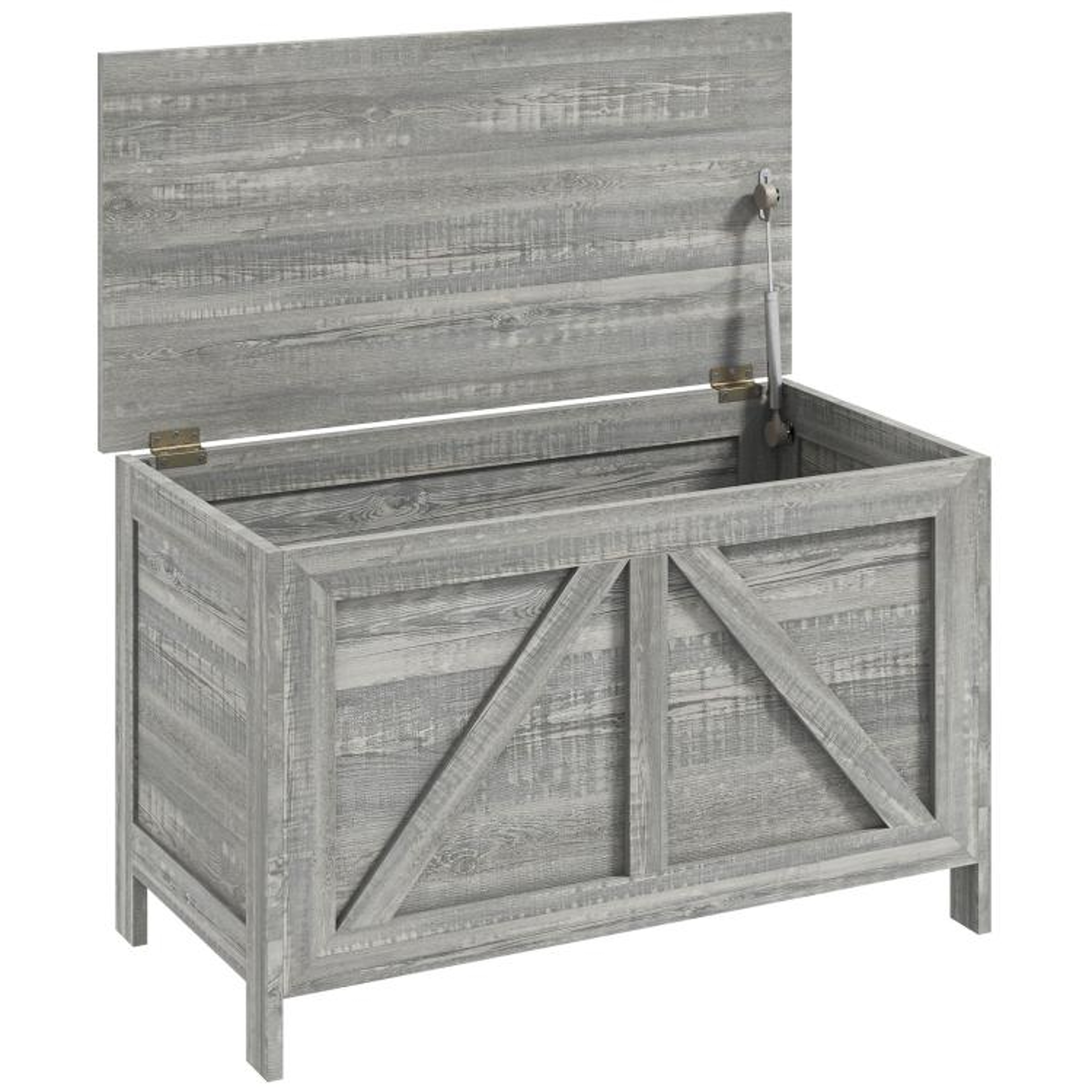 Farmhouse Storage Chest With Lift Top  Safety Hinge  Gray Wood Grain 0