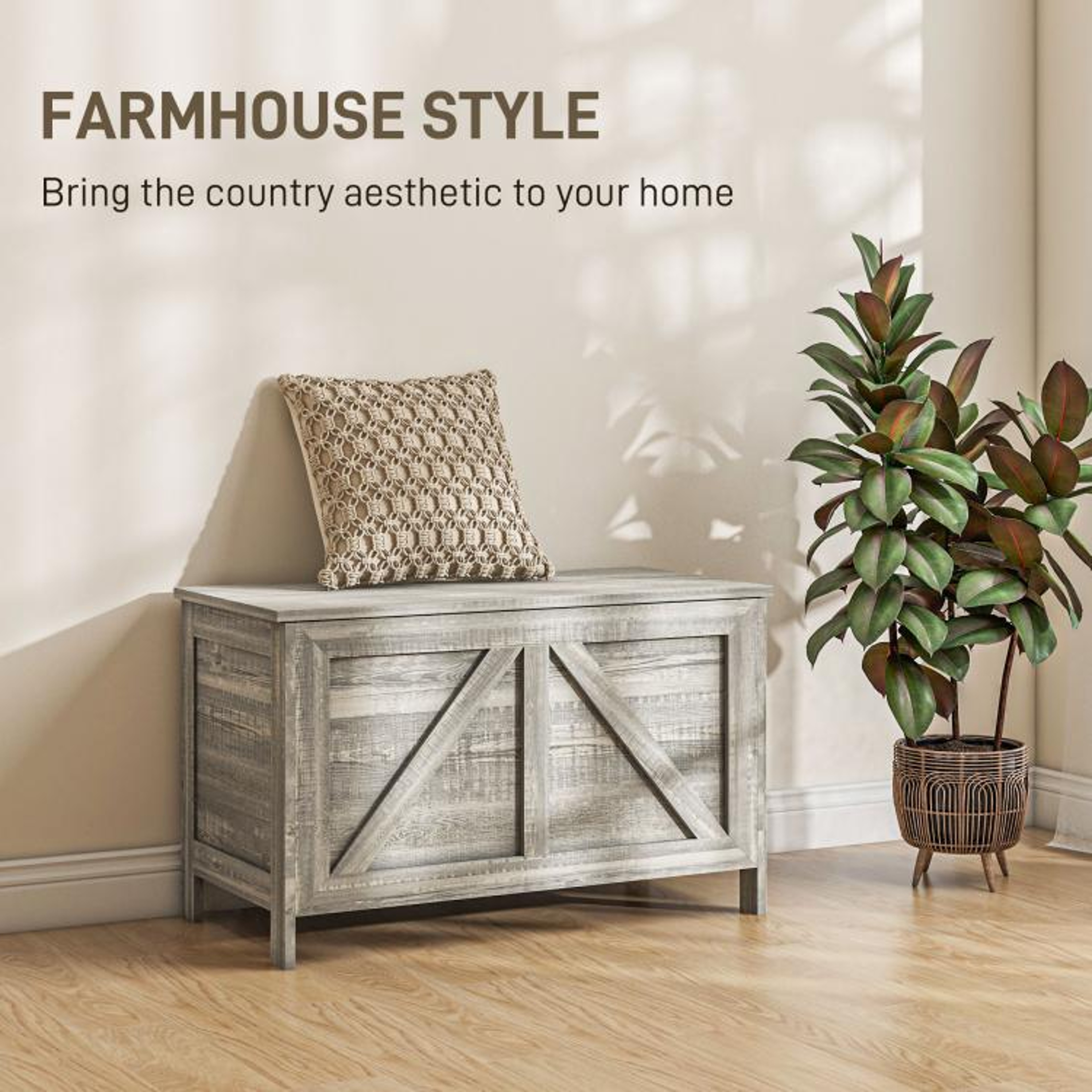 Farmhouse Storage Chest With Lift Top  Safety Hinge  Gray Wood Grain 5