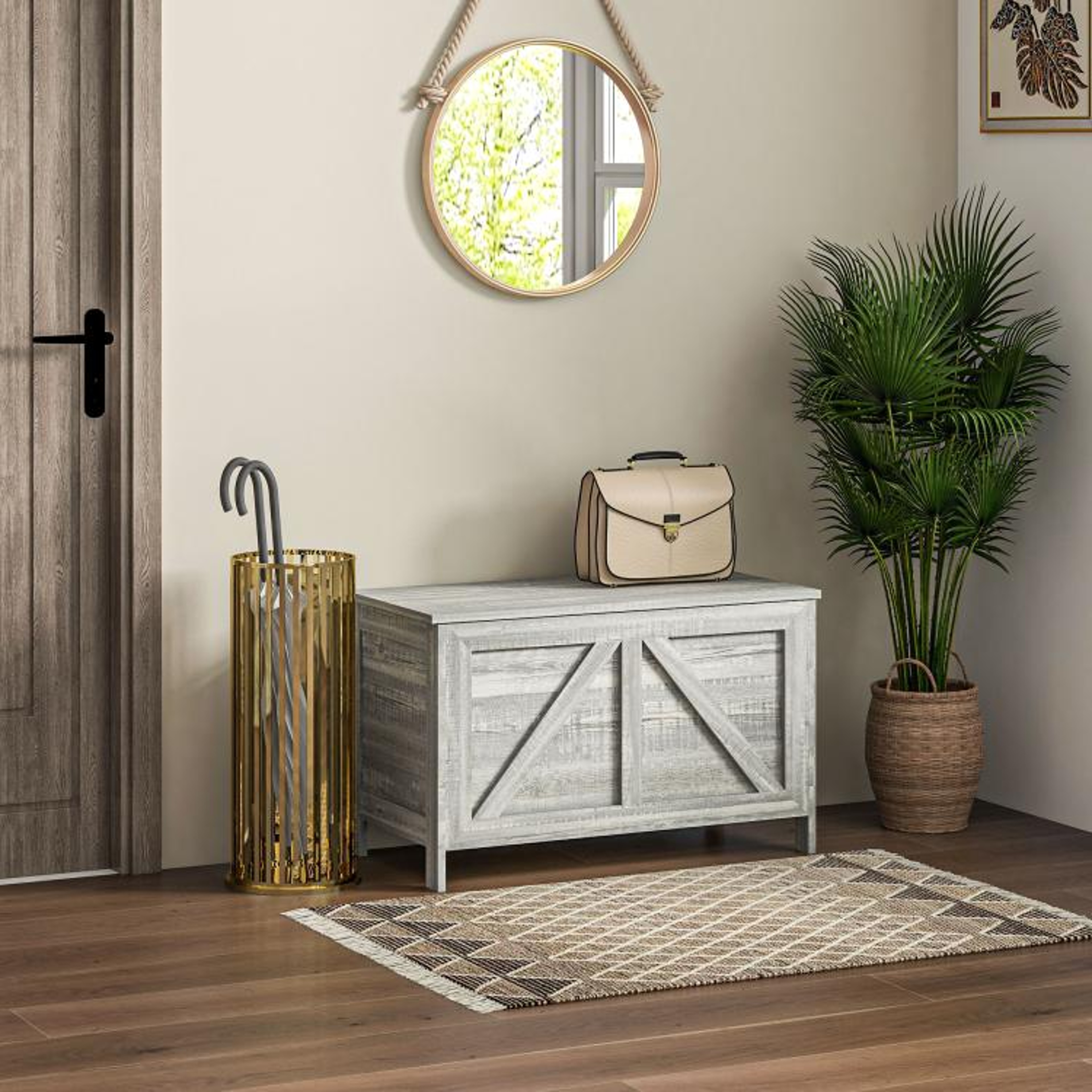 Farmhouse Storage Chest With Lift Top  Safety Hinge  Gray Wood Grain 2