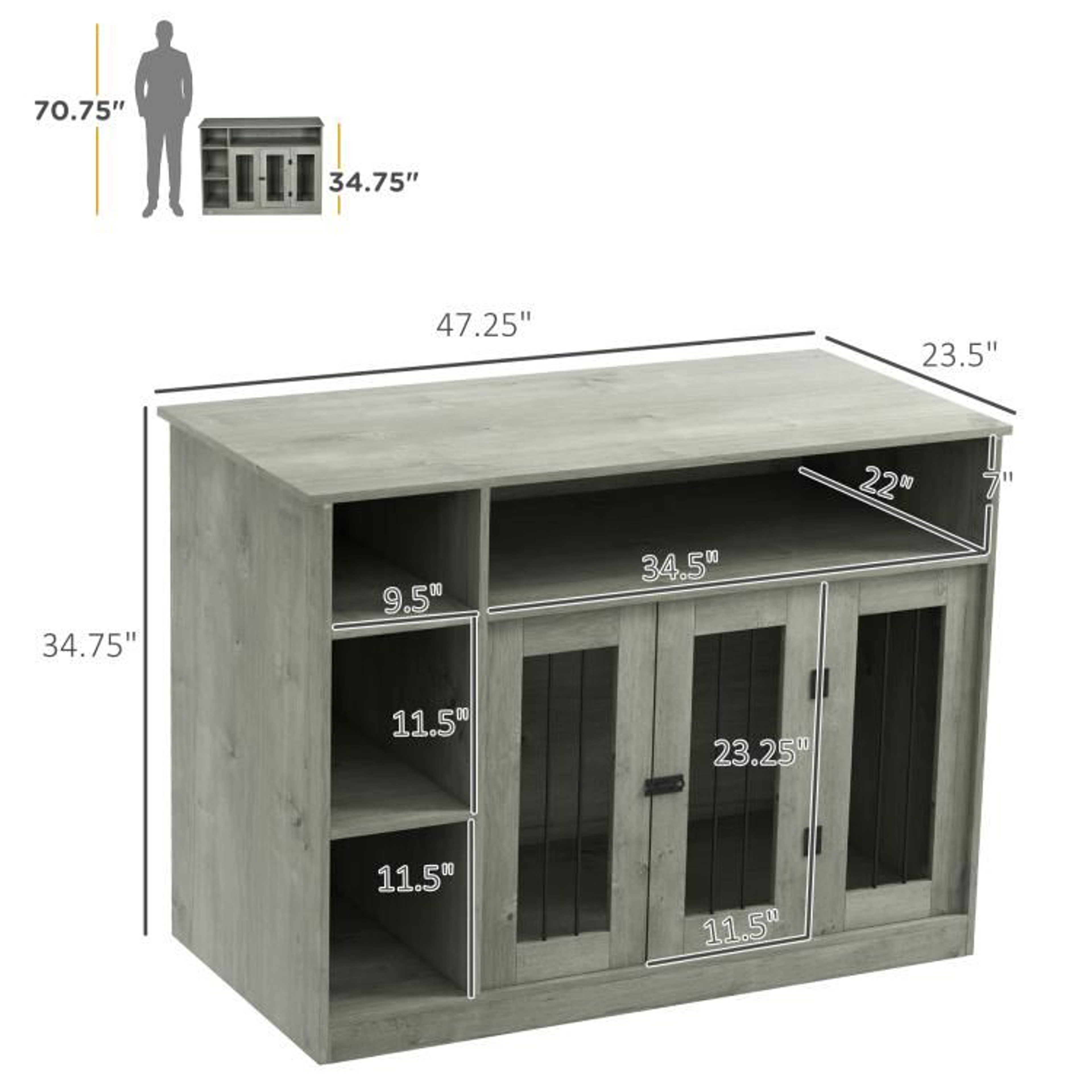 Dog Crate Furniture With Adjustable Storage Shelf In Gray 4