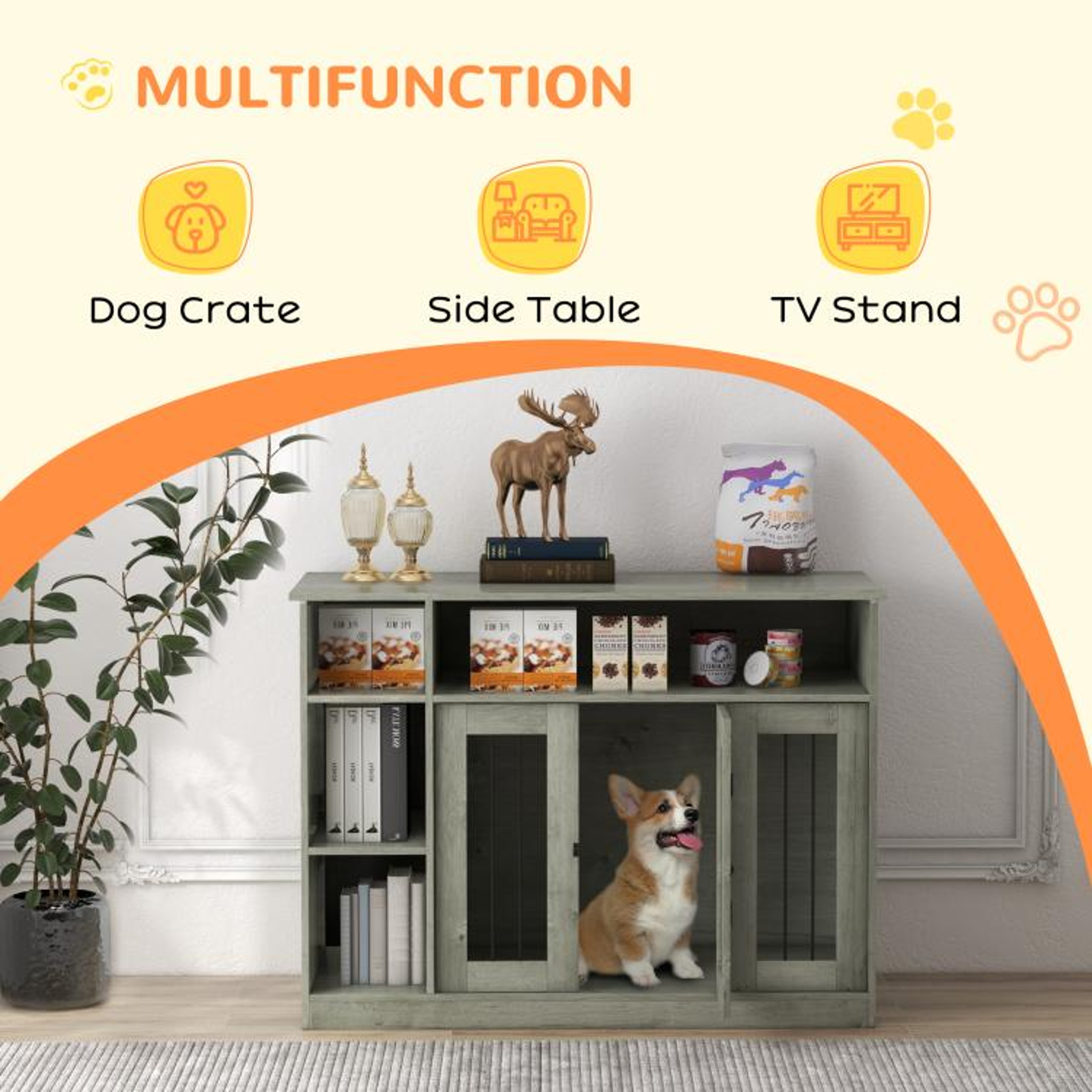 Dog Crate Furniture With Adjustable Storage Shelf In Gray 6
