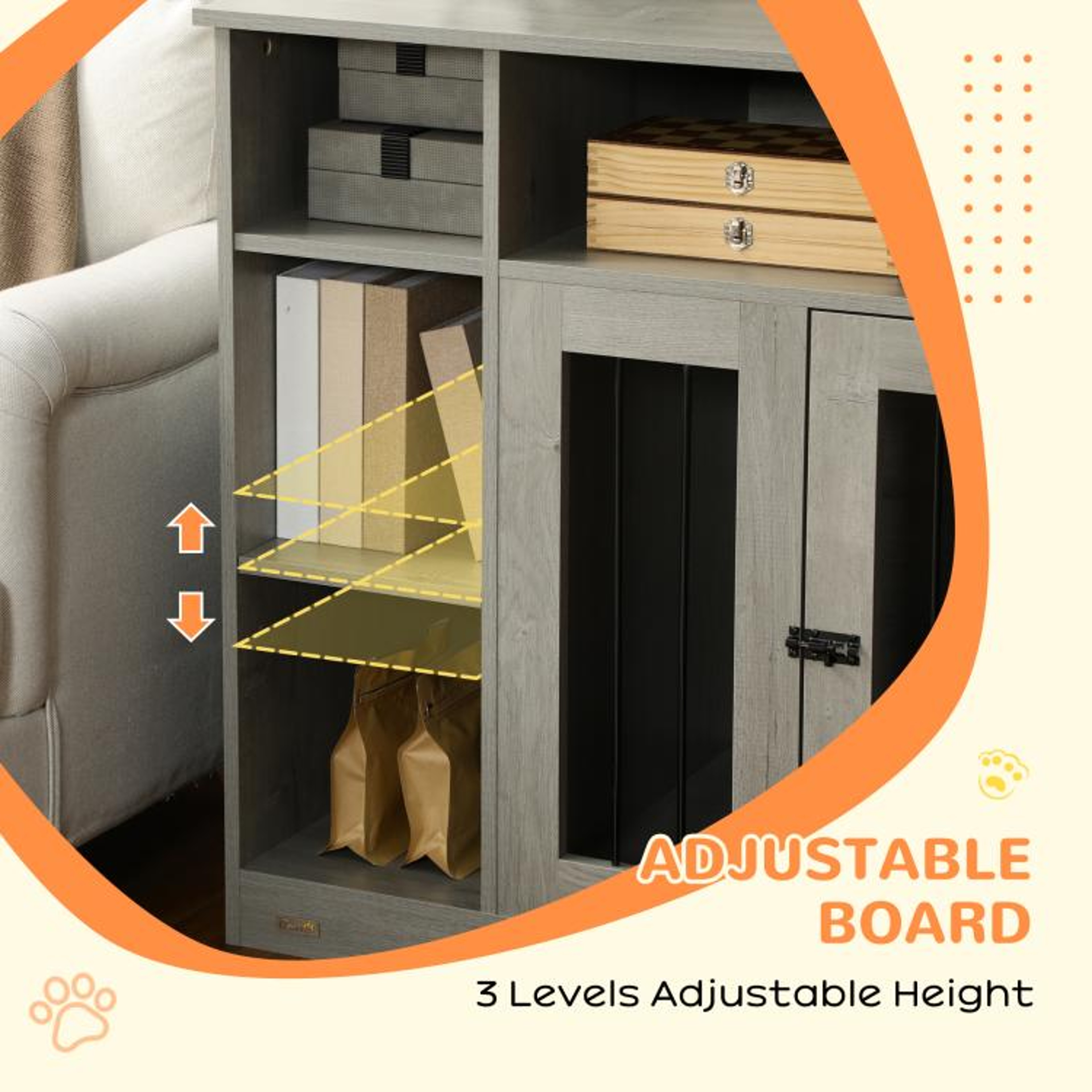 Dog Crate Furniture With Adjustable Storage Shelf In Gray 5