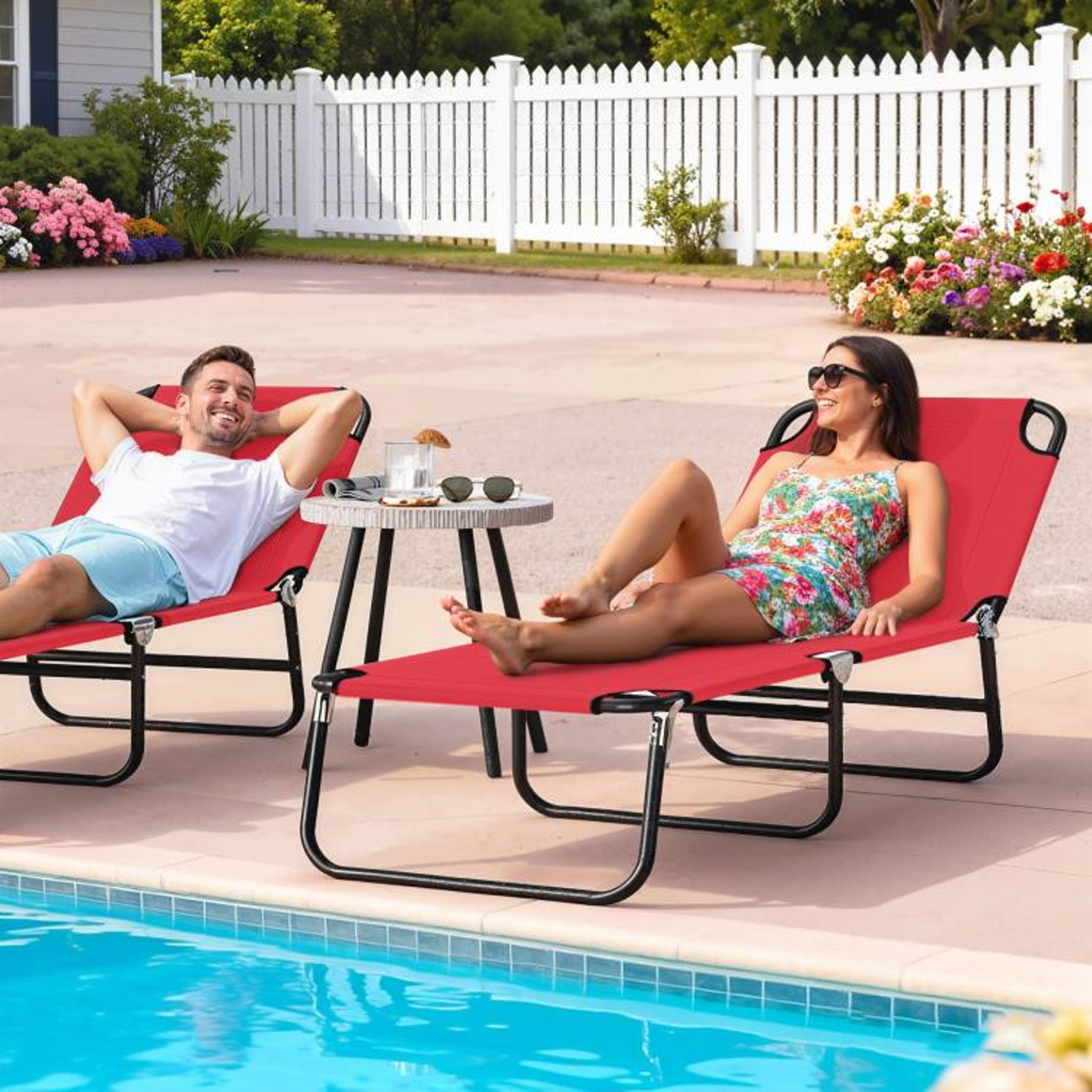 Folding Outdoor Chaise Lounge Chair With 5Position Reclining Backrest  Red 3
