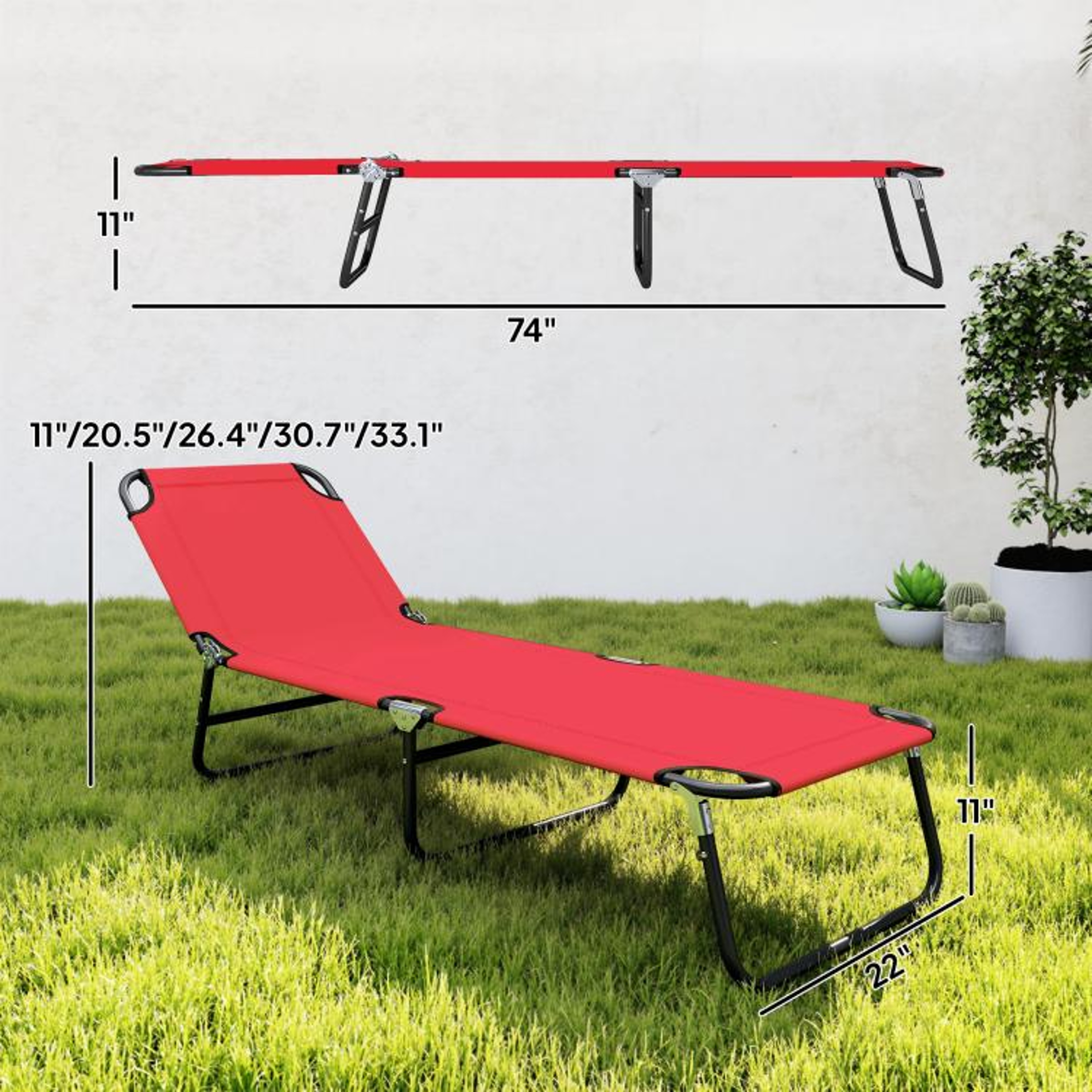 Folding Outdoor Chaise Lounge Chair With 5Position Reclining Backrest  Red 4