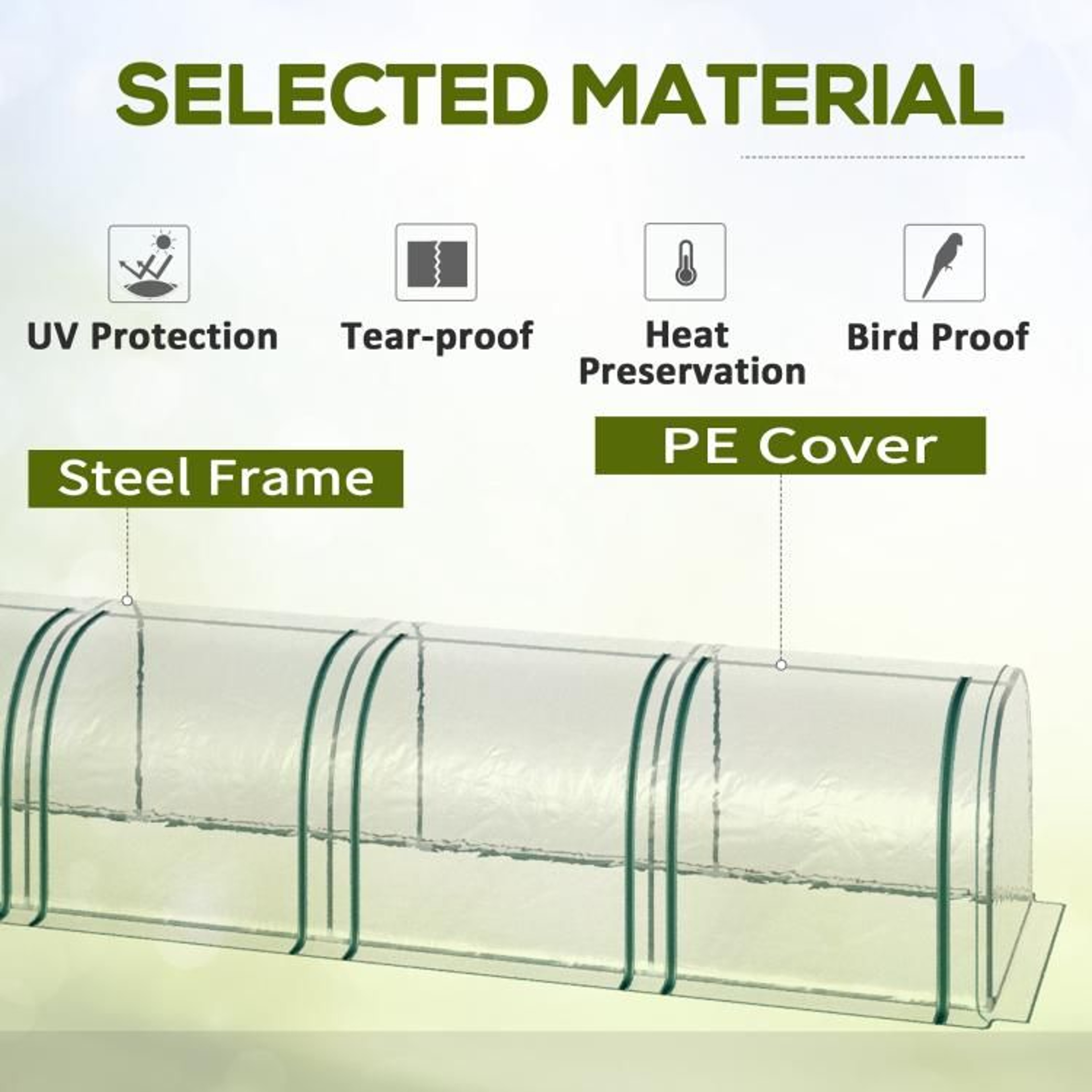 Portable Tunnel Greenhouse With 3 Zippered Doors And UVResistant PVC Cover 5