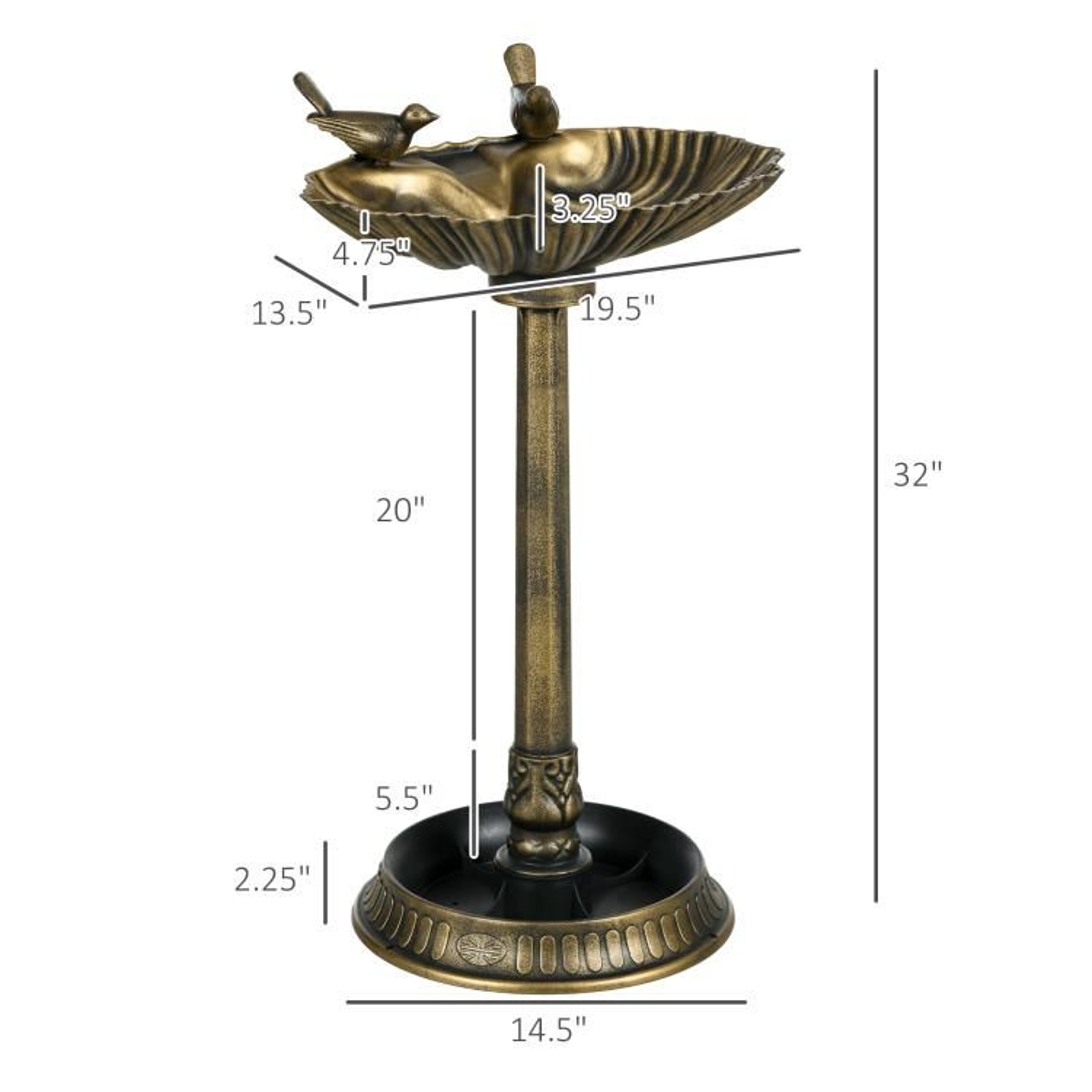 Antique Bronze Bird Bath With Planter Pedestal And Bird Statues 4