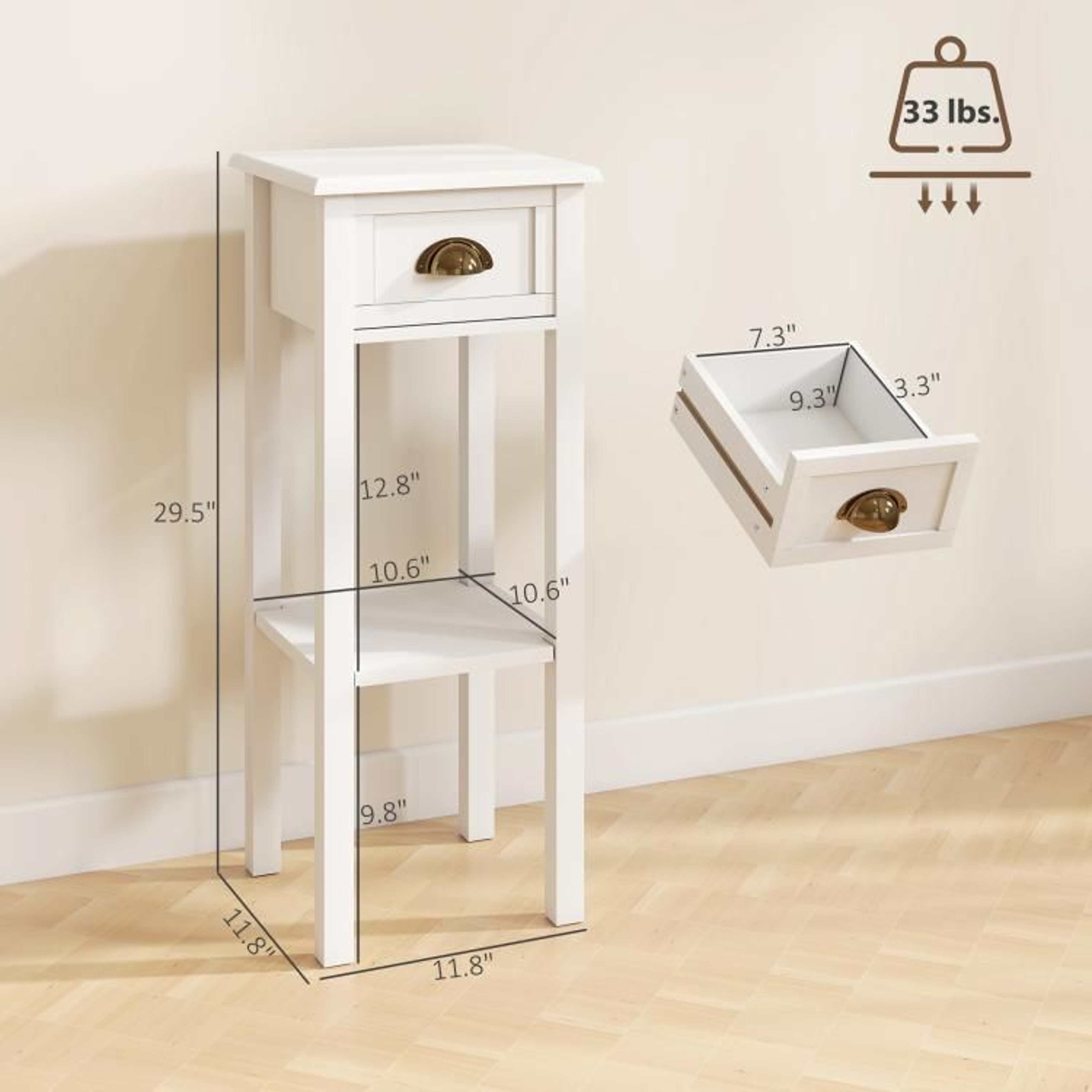 White Narrow End Tables Set Of 2 With Drawers And Storage Shelves 4
