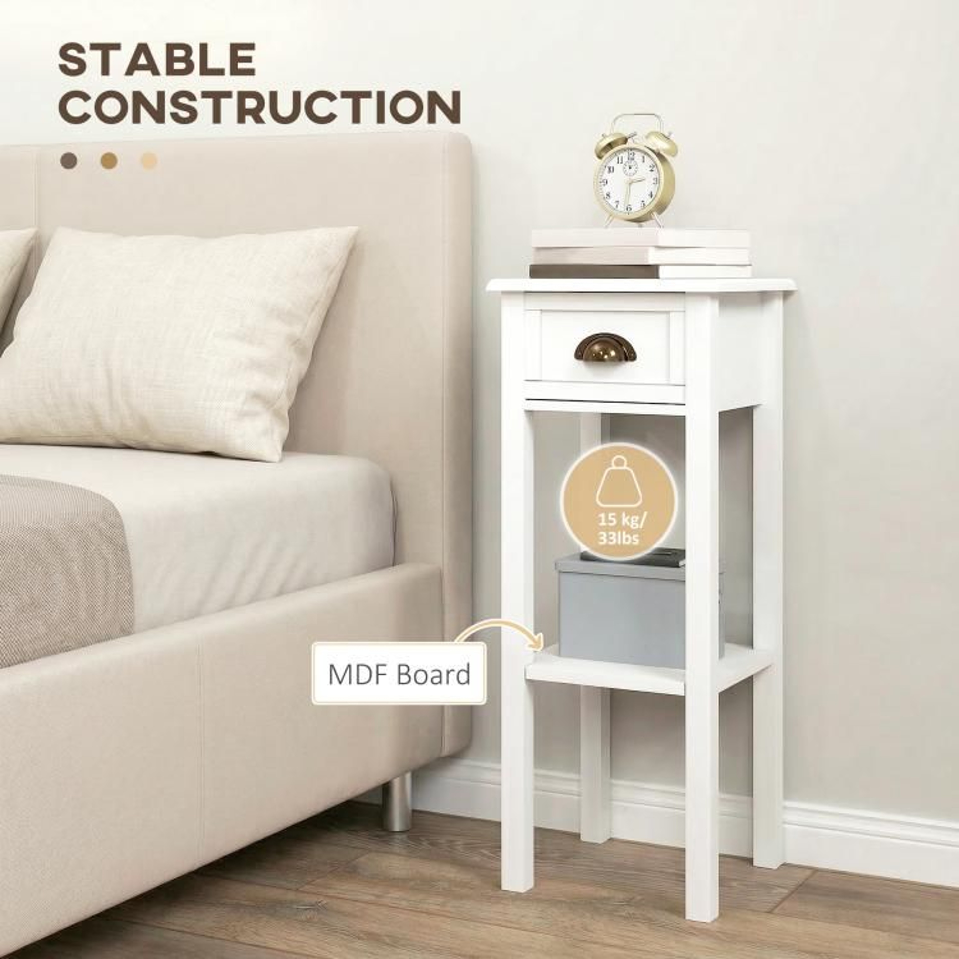 White Narrow End Tables Set Of 2 With Drawers And Storage Shelves 5
