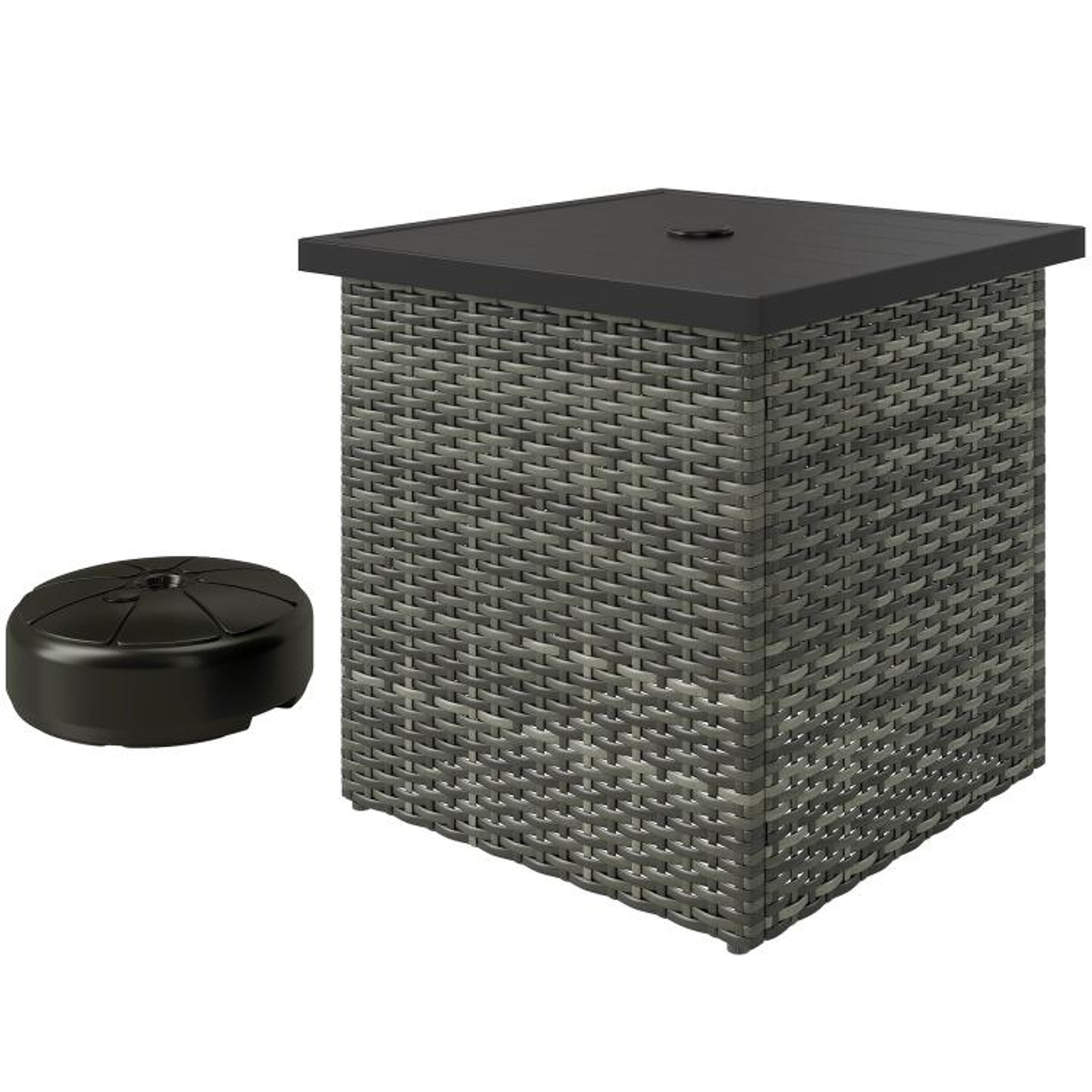 Outdoor Wicker Side Table With 15Inch Umbrella Hole And Storage Mixed Gray 4