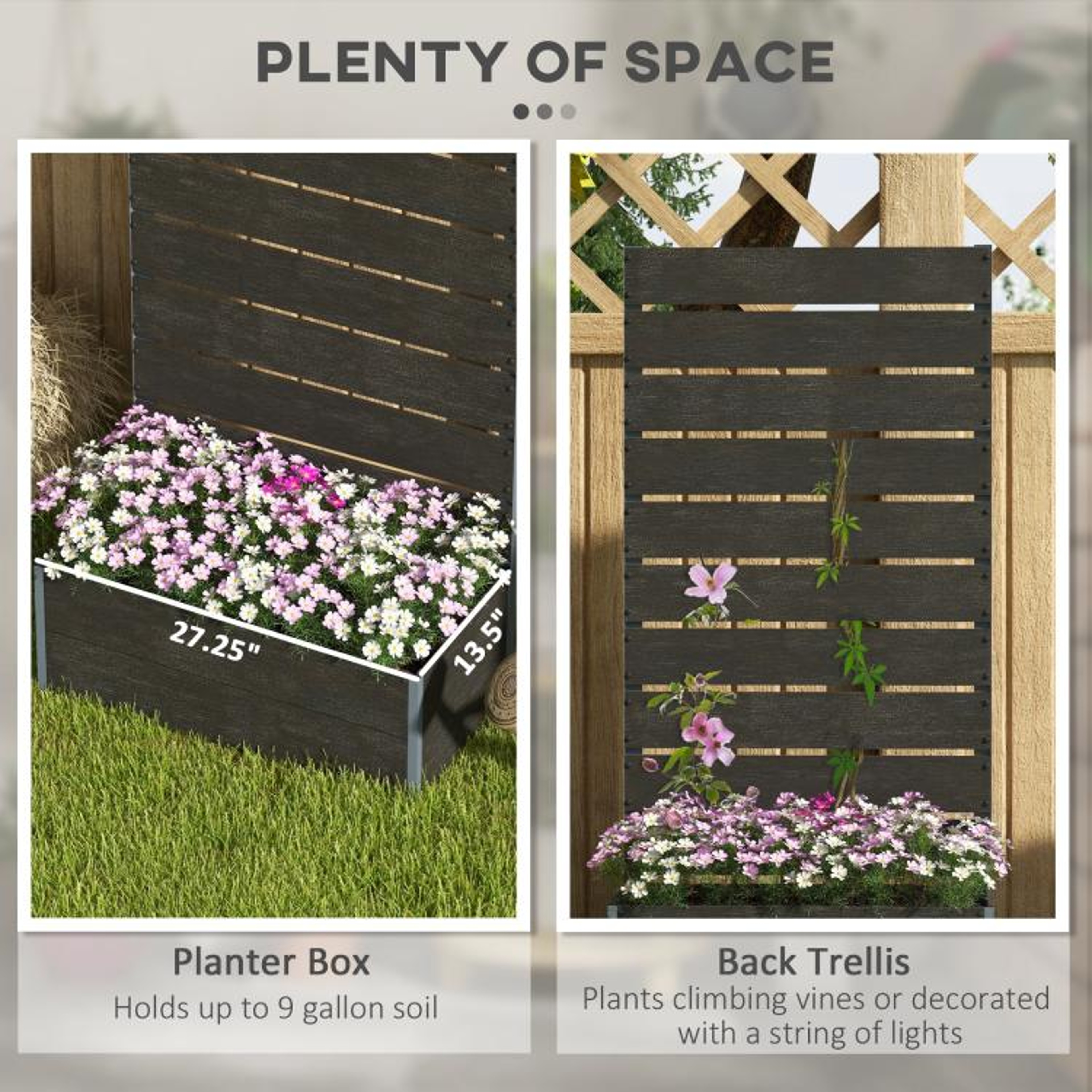 Raised Garden Bed With Trellis And Outdoor Planter Box Black 59Inch 6