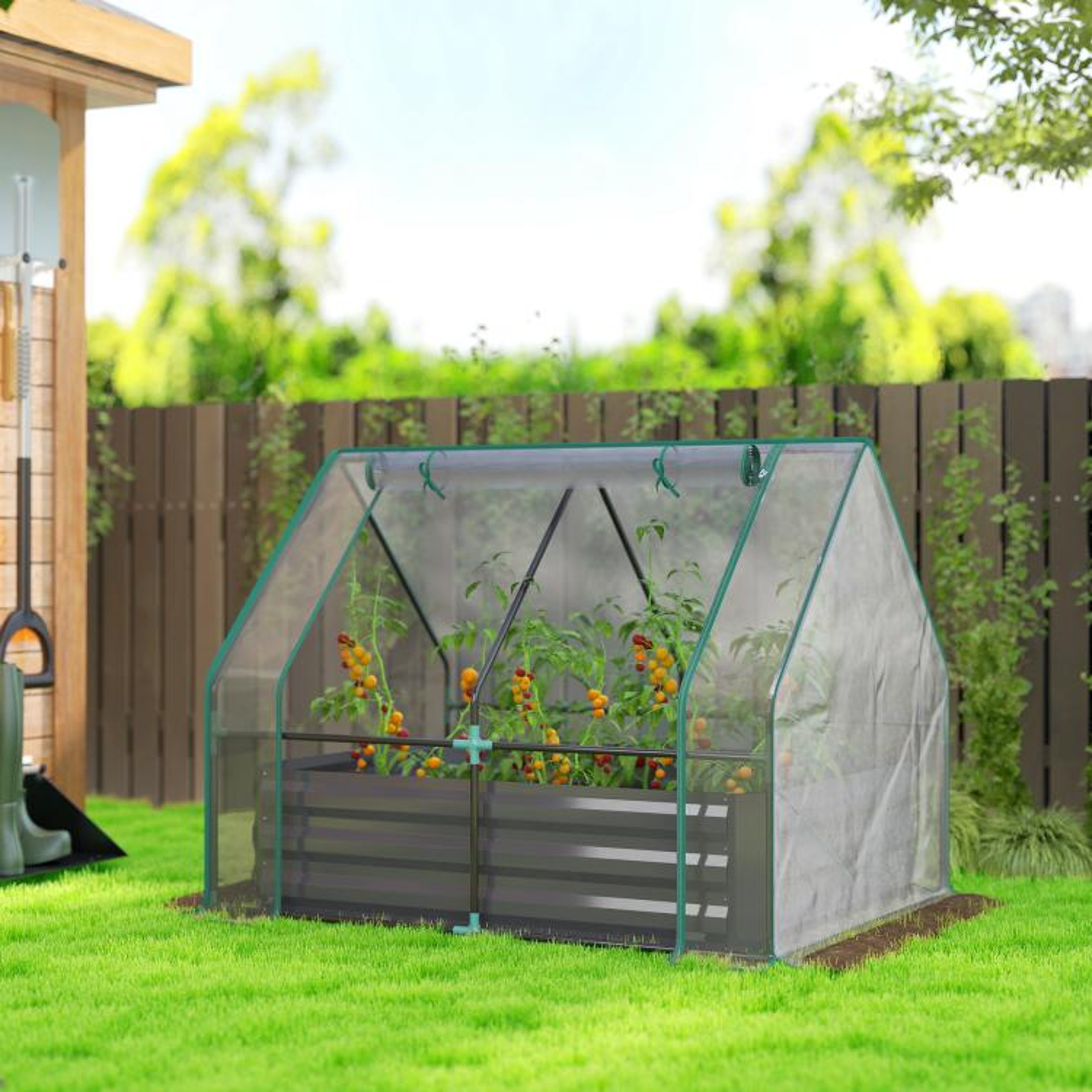 Galvanized Raised Garden Bed With Mini Greenhouse Cover  4 X 3 Ft 2