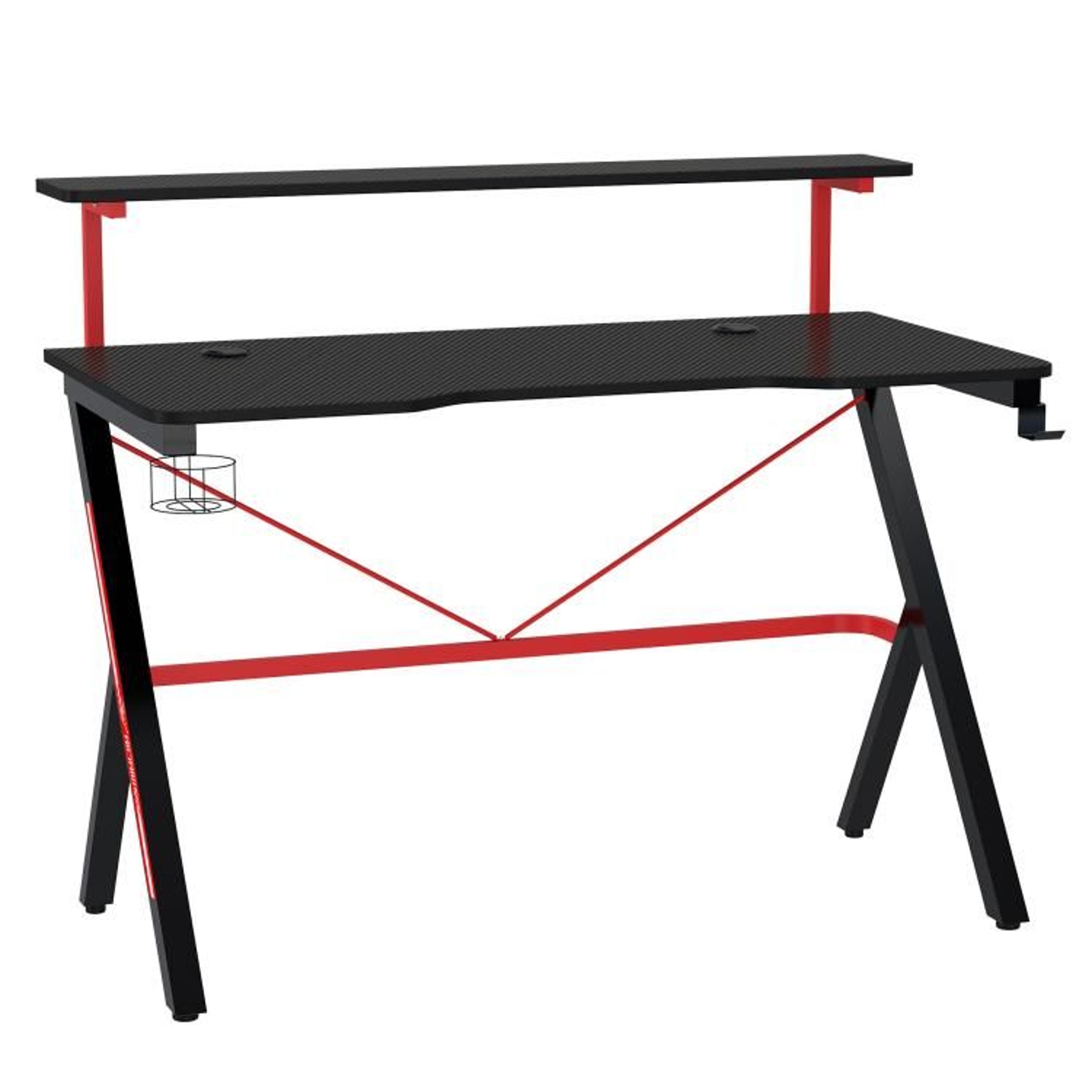 Gaming Desk With Monitor Shelf And Cup Holder  Black 3
