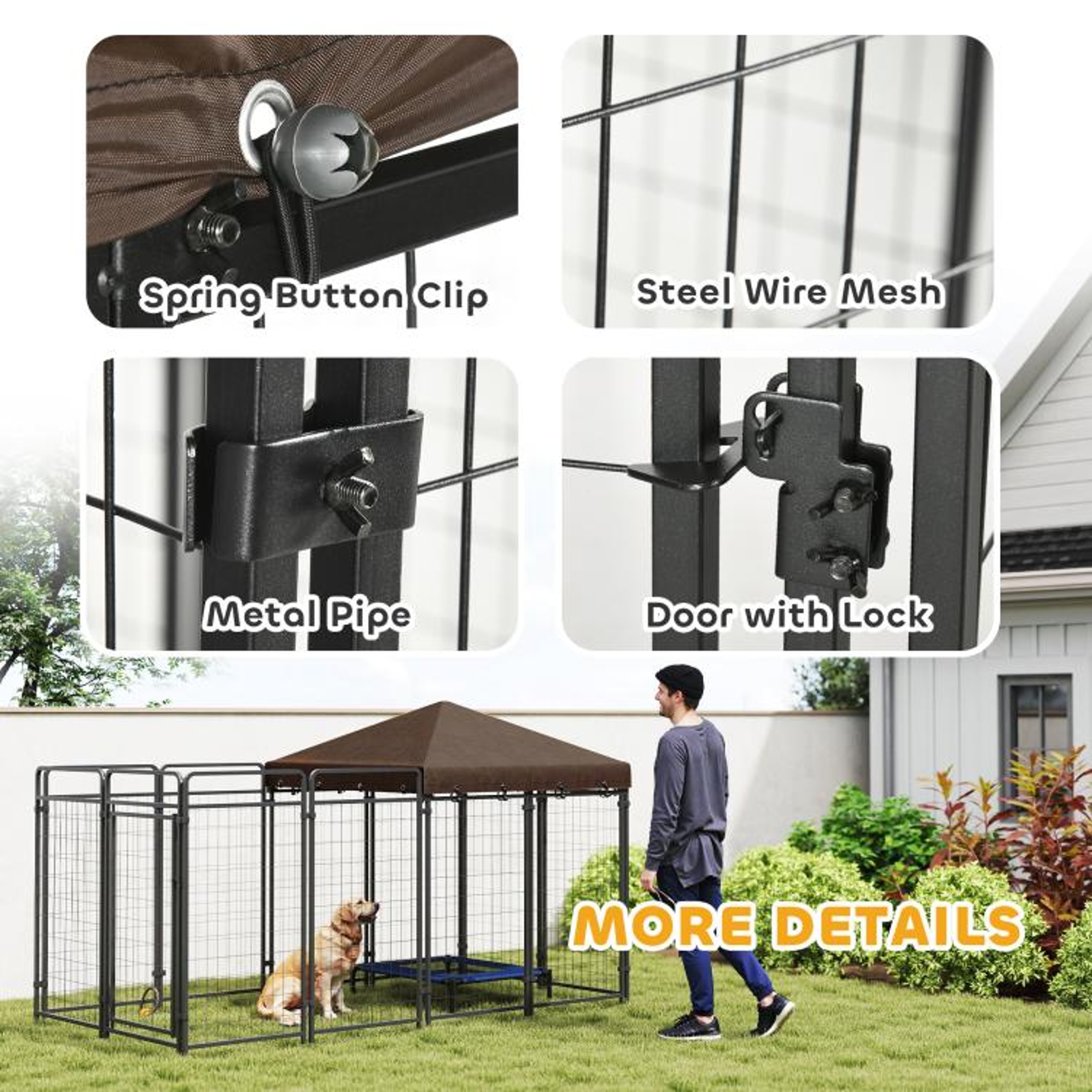 Outdoor Dog Kennel With Waterproof Canopy And HeavyDuty Steel Panels 5