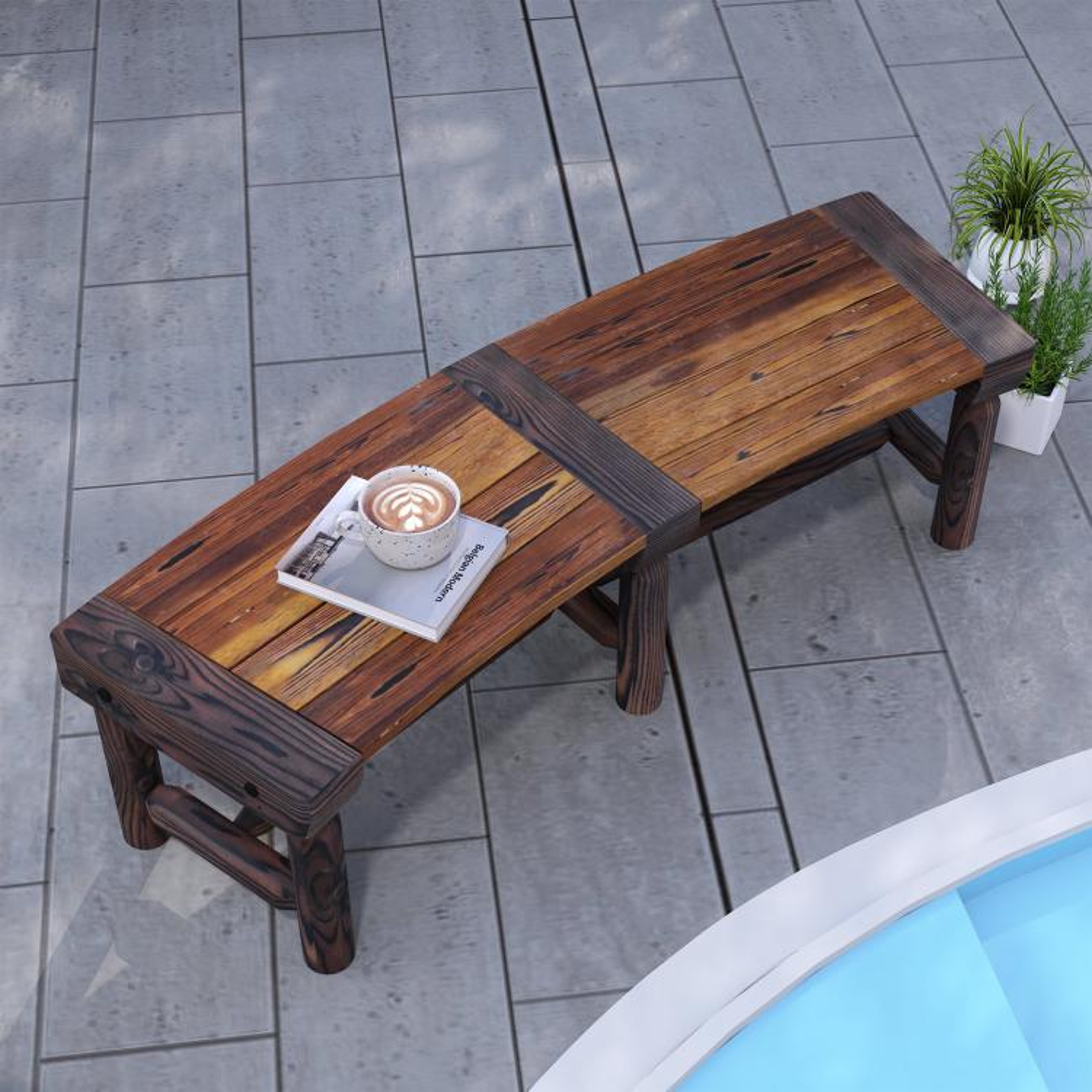 Wooden Outdoor Tree Bench Semicircular Fir Wood Garden Bench In Brown 3