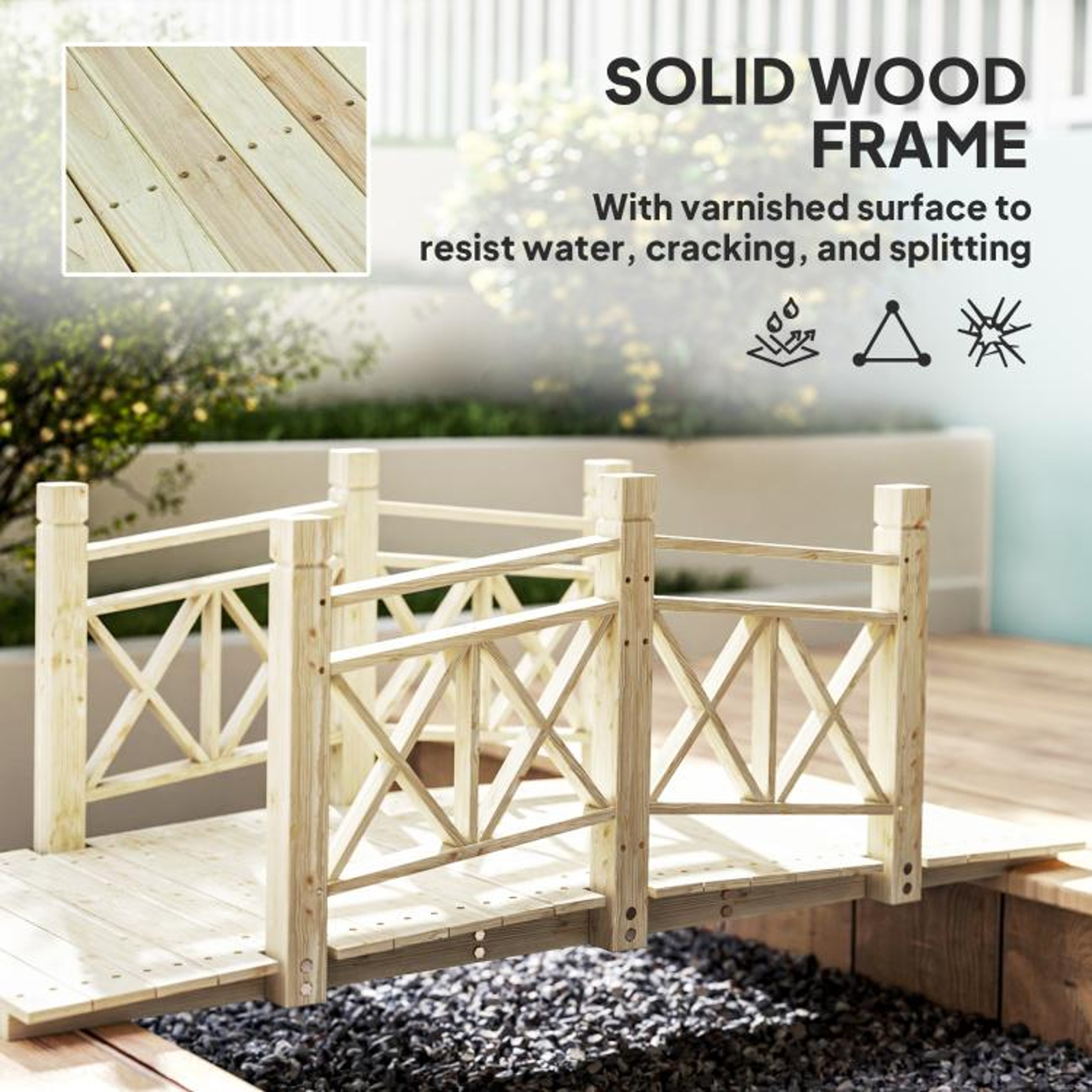5 Ft Wooden Garden Bridge With Handrails For Backyard Ponds And Walkways 5
