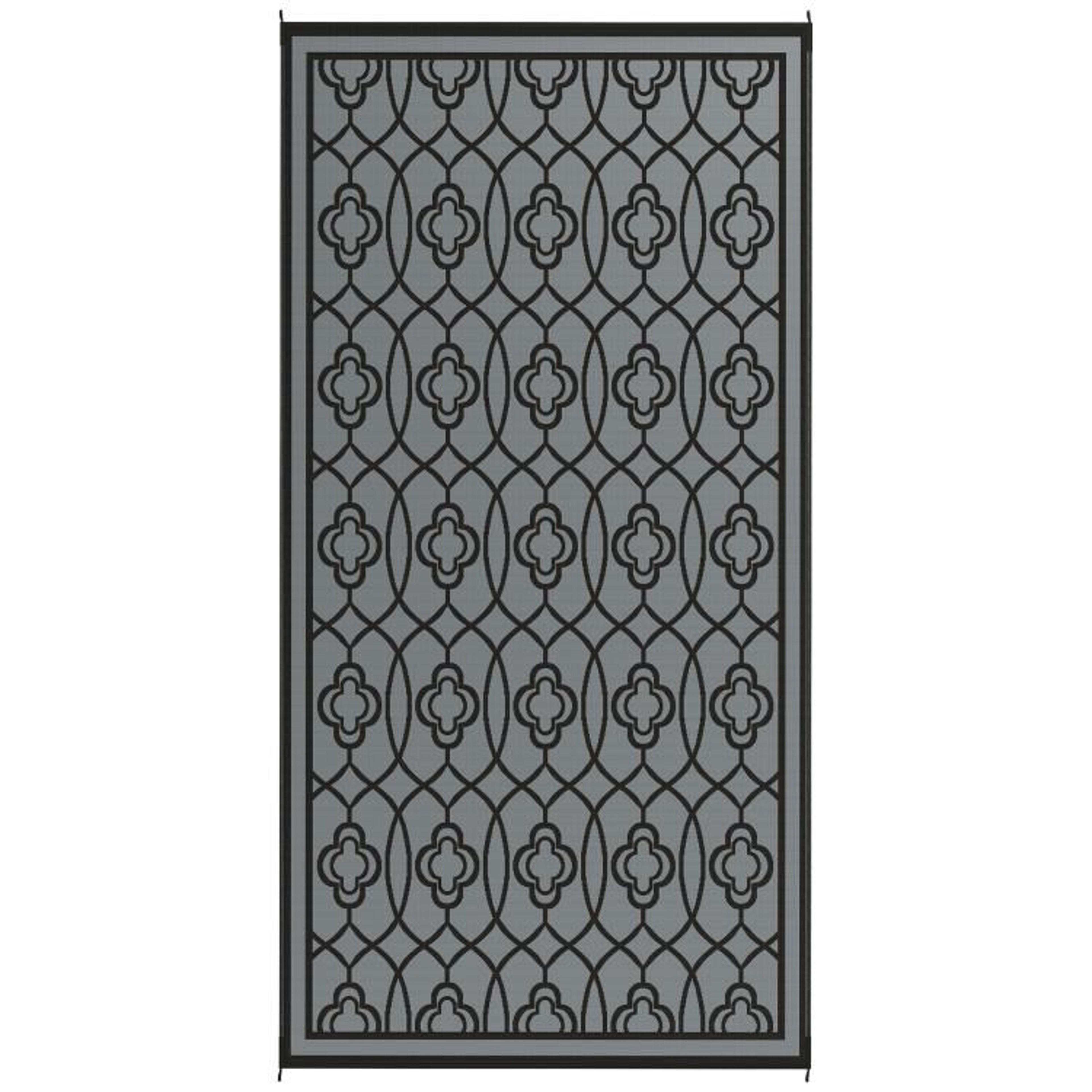 Reversible Outdoor Patio Rug 9 X 18 Waterproof Black  Gray Lantern Design 2