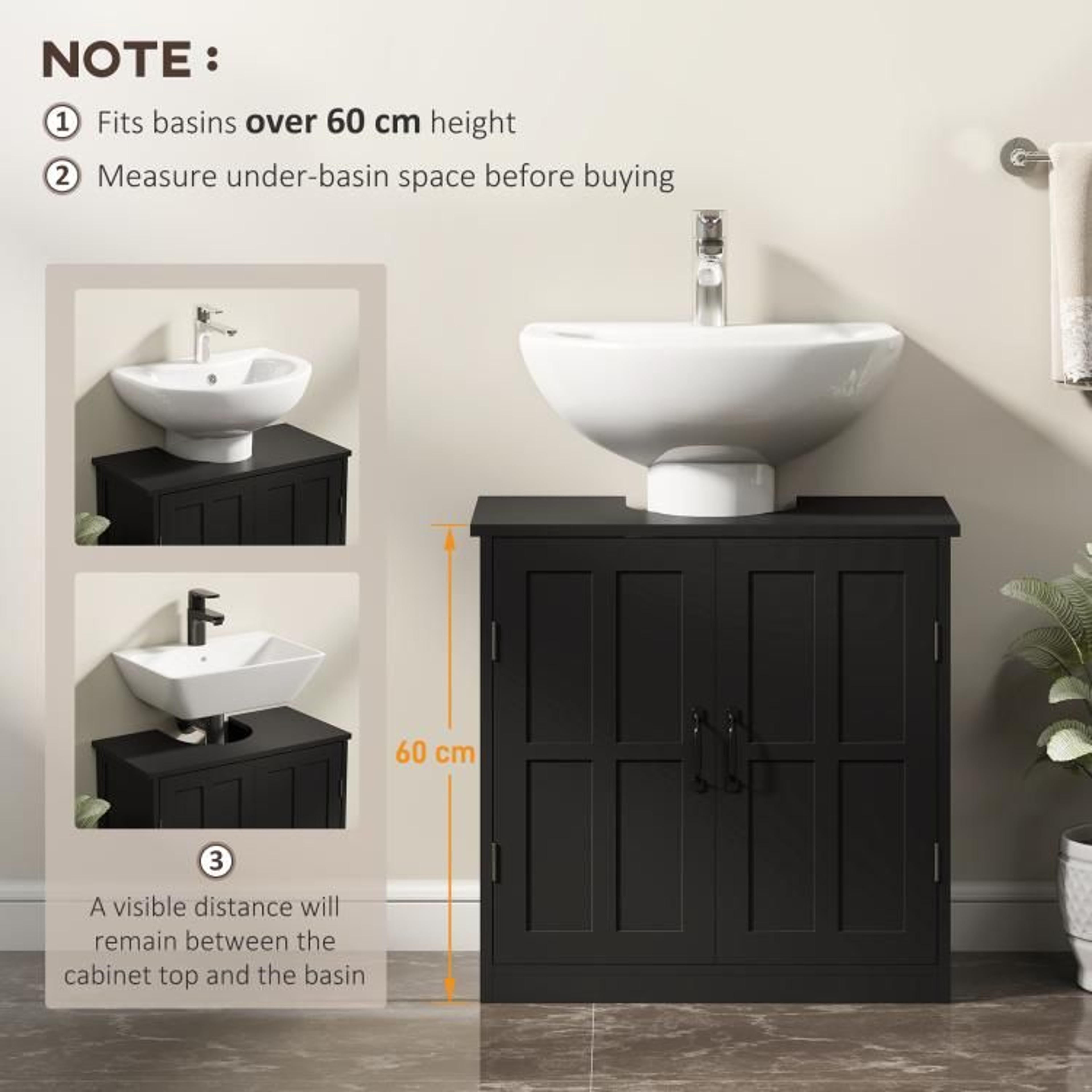 Black Pedestal Sink Storage Cabinet With Adjustable Shelf And Double Doors 6