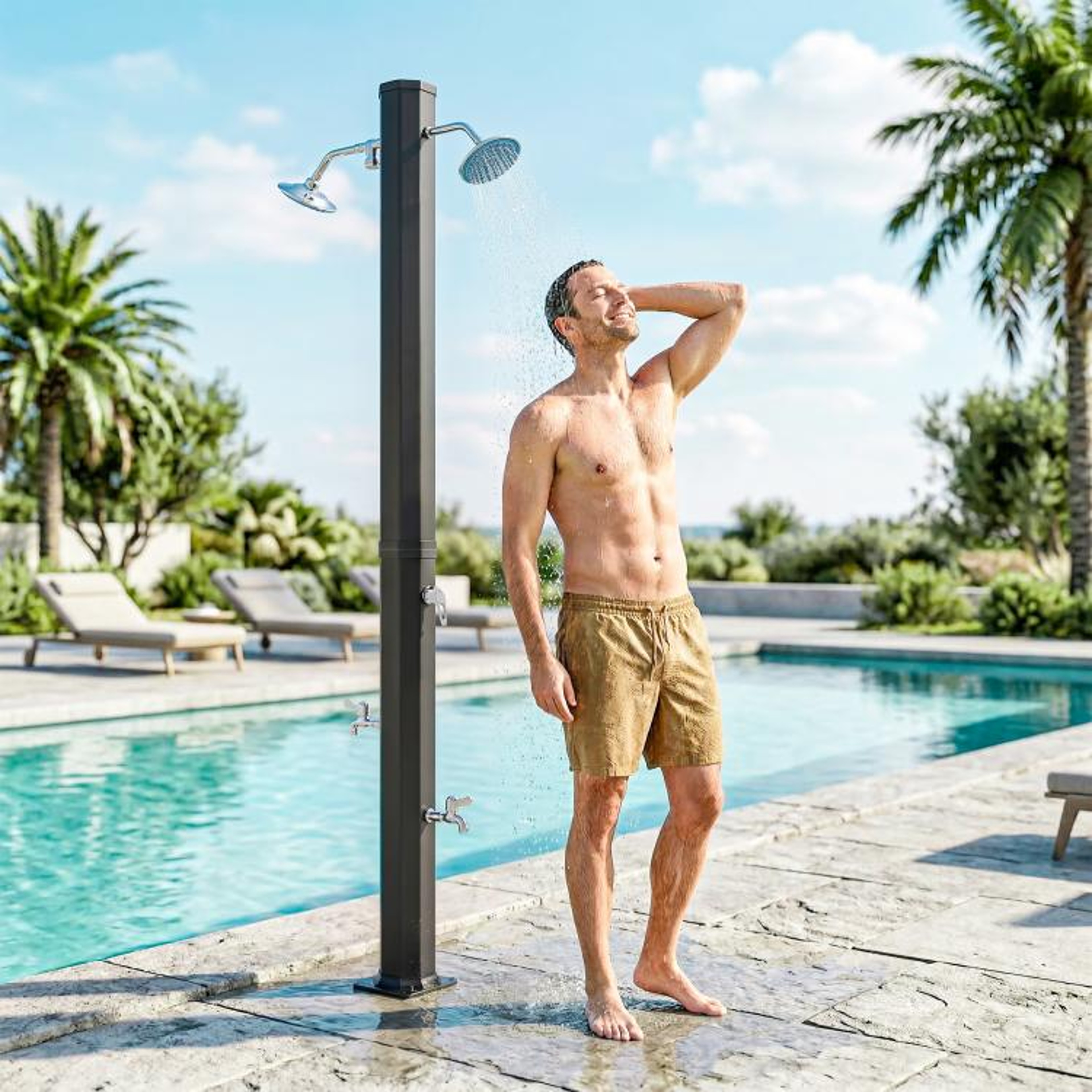 92 Gallon Solar Heated Outdoor Shower With Dual Rotating Shower Heads And Foot Showers 4