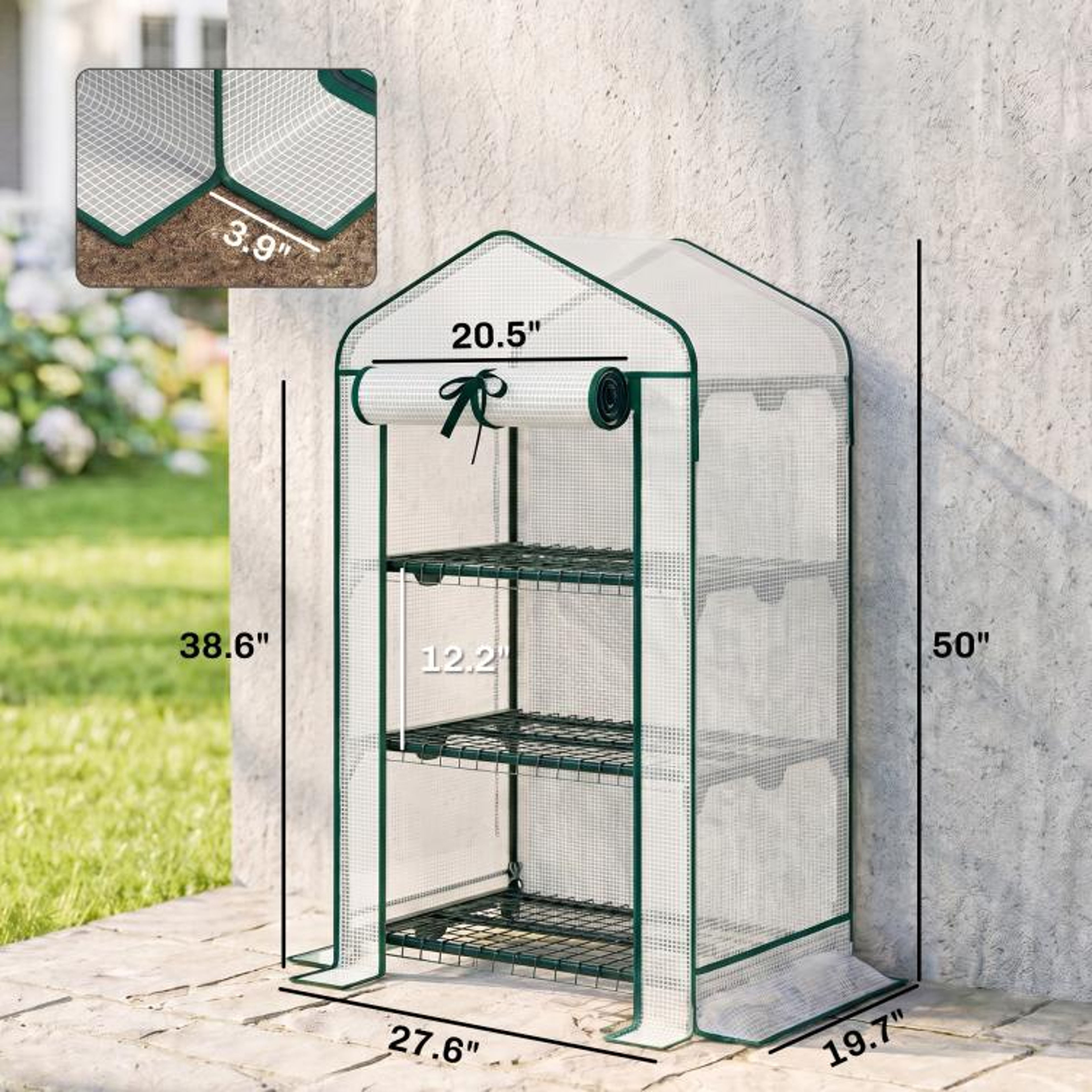 Mini Greenhouse With Mesh Roof And 3Tier Shelves  Portable Outdoor Greenhouse 4