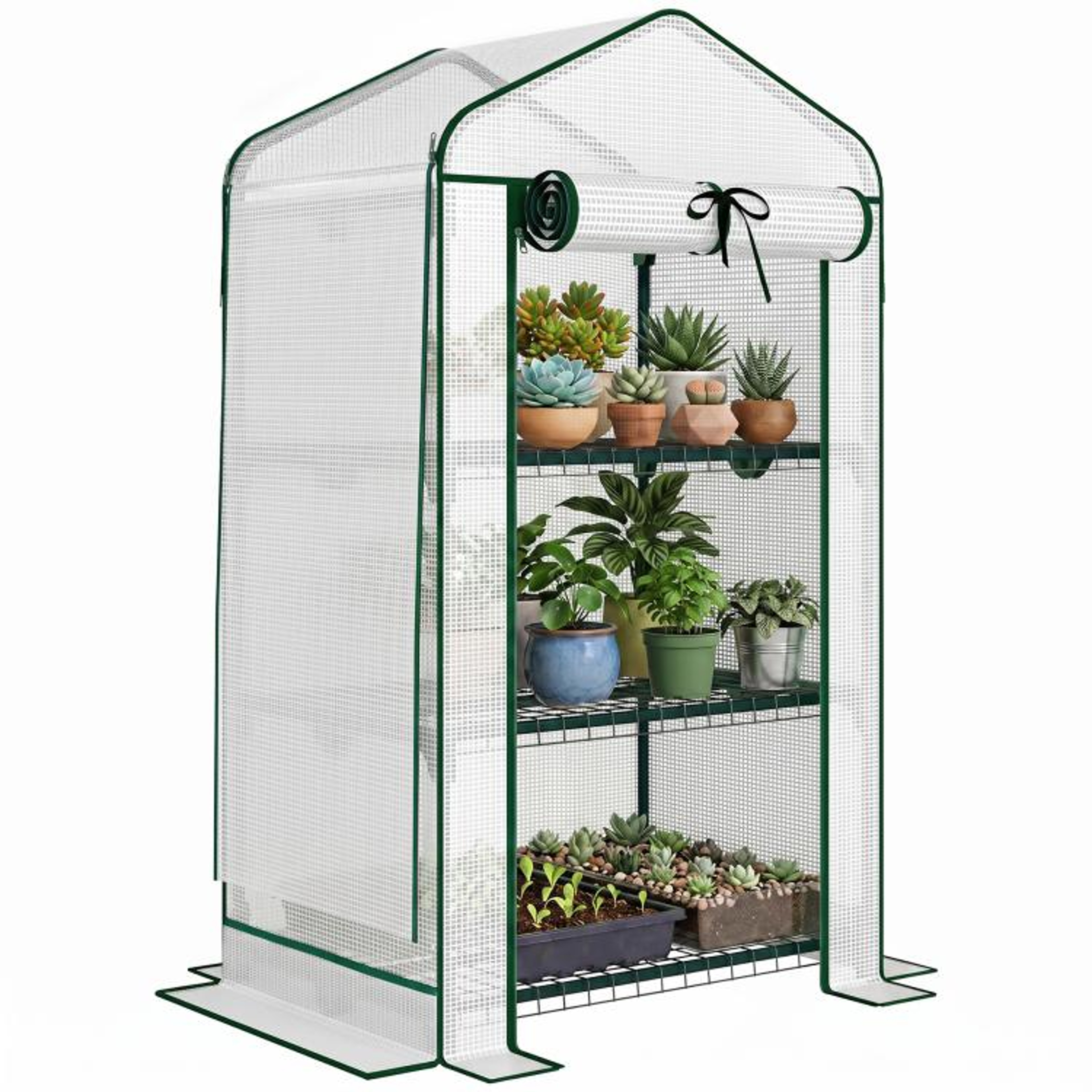 Mini Greenhouse With Mesh Roof And 3Tier Shelves  Portable Outdoor Greenhouse 0