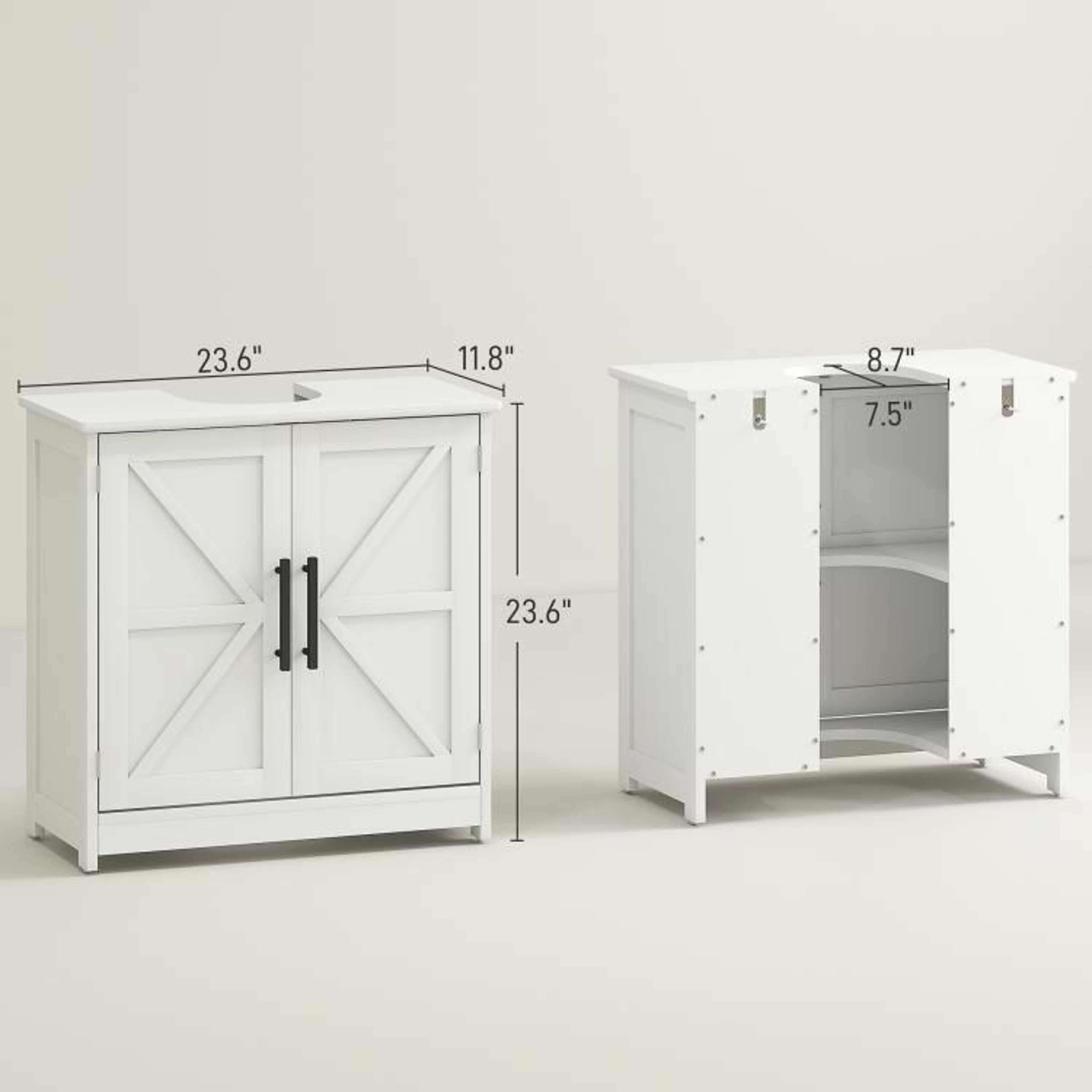 Farmhouse Pedestal Sink Storage Cabinet With Barn Doors And Adjustable Shelf 4